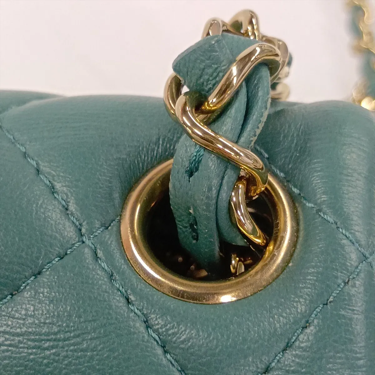 Mini Matelassé 17 Lambskin Single Flap Single Chain Bag, Green with Gold Hardware, JKLGG98G, Random Plate, A35200 — view 14