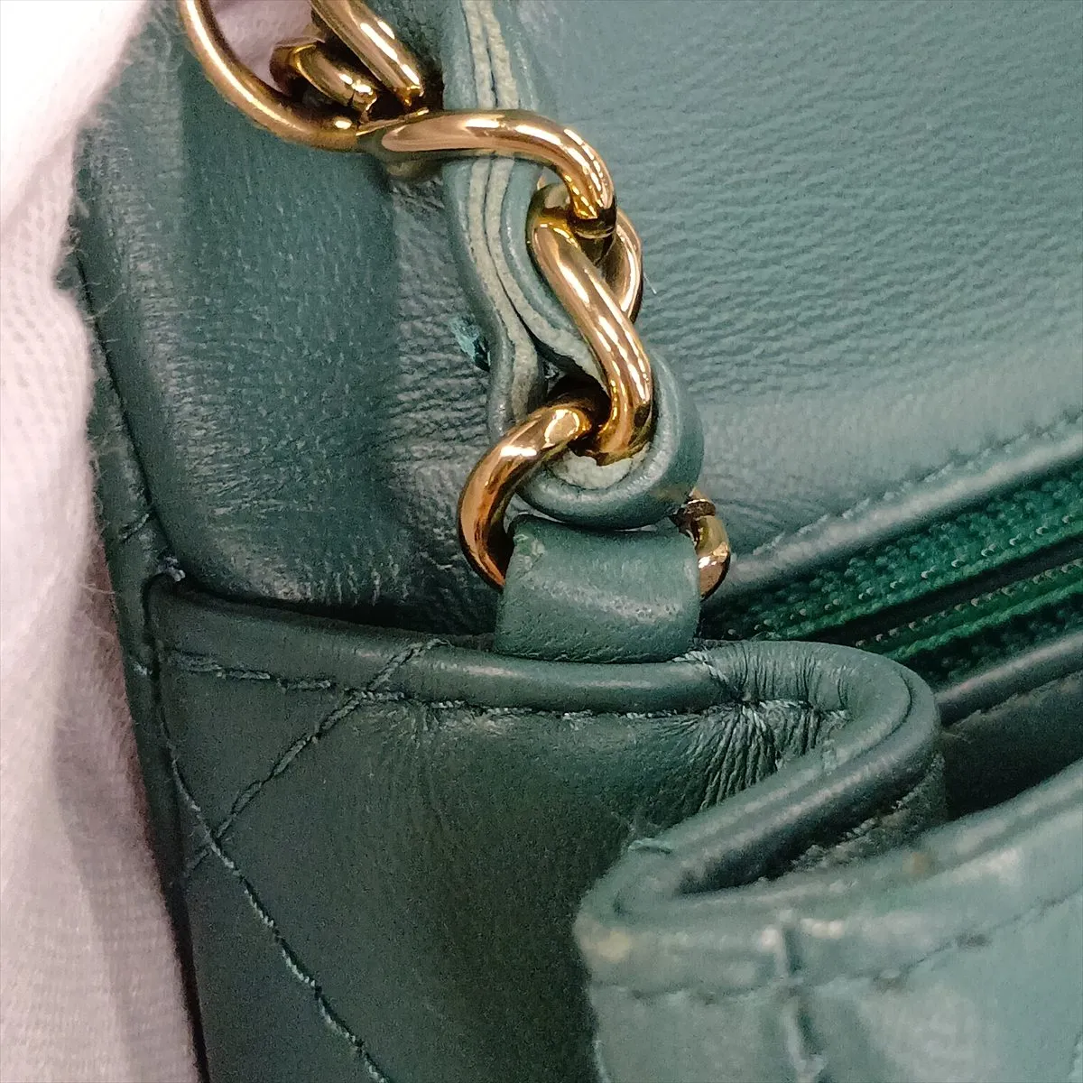 Mini Matelassé 17 Lambskin Single Flap Single Chain Bag, Green with Gold Hardware, JKLGG98G, Random Plate, A35200 — view 15