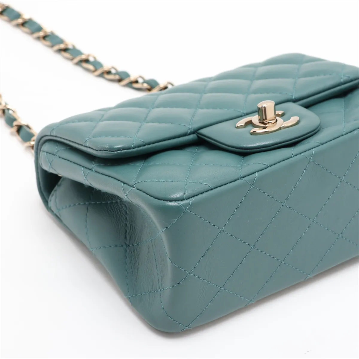 Mini Matelassé 17 Lambskin Single Flap Single Chain Bag, Green with Gold Hardware, JKLGG98G, Random Plate, A35200 — view 4