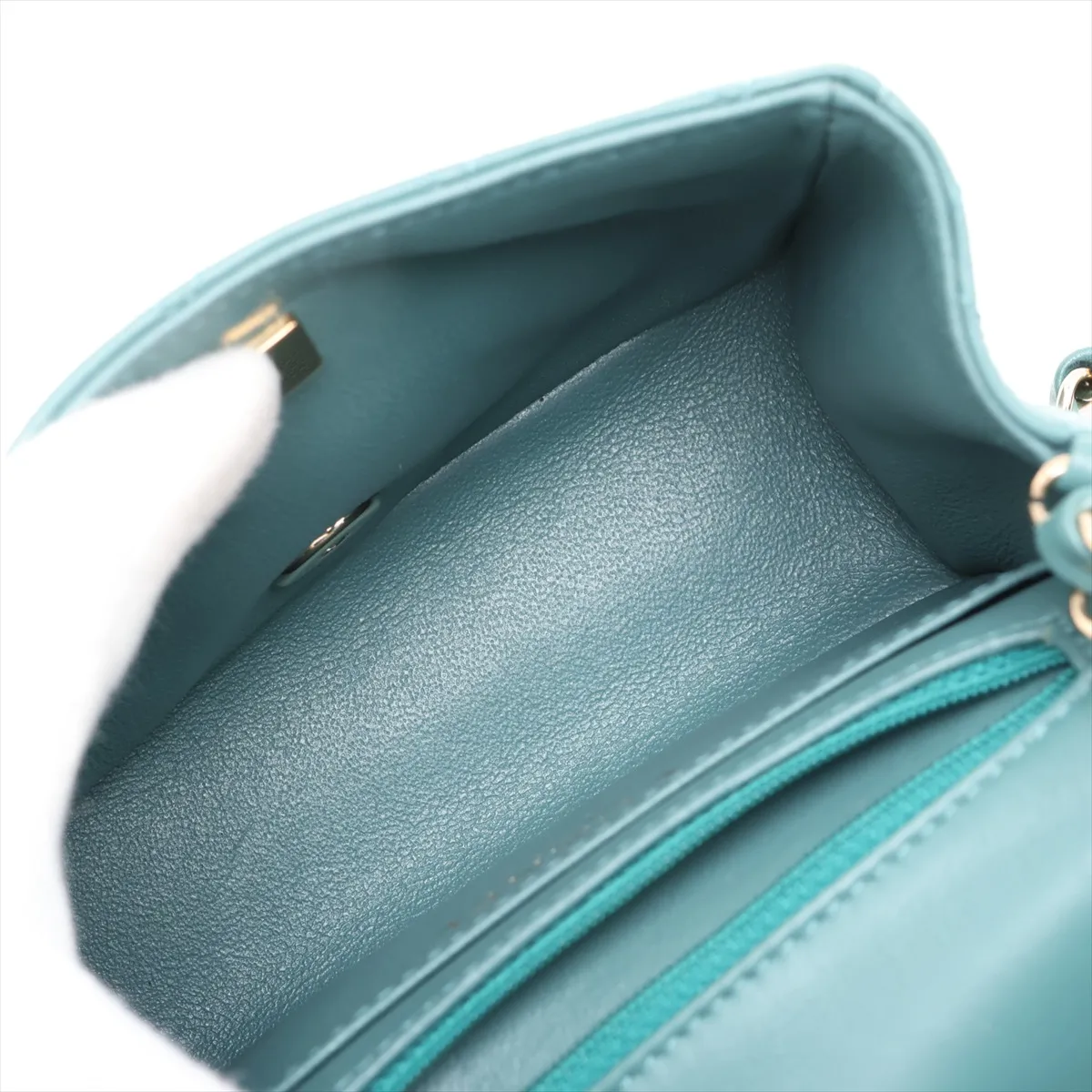 Mini Matelassé 17 Lambskin Single Flap Single Chain Bag, Green with Gold Hardware, JKLGG98G, Random Plate, A35200 — view 6