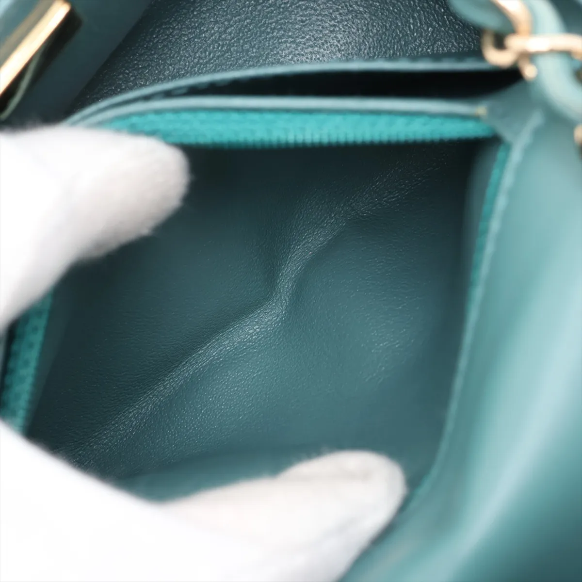 Mini Matelassé 17 Lambskin Single Flap Single Chain Bag, Green with Gold Hardware, JKLGG98G, Random Plate, A35200 — view 7