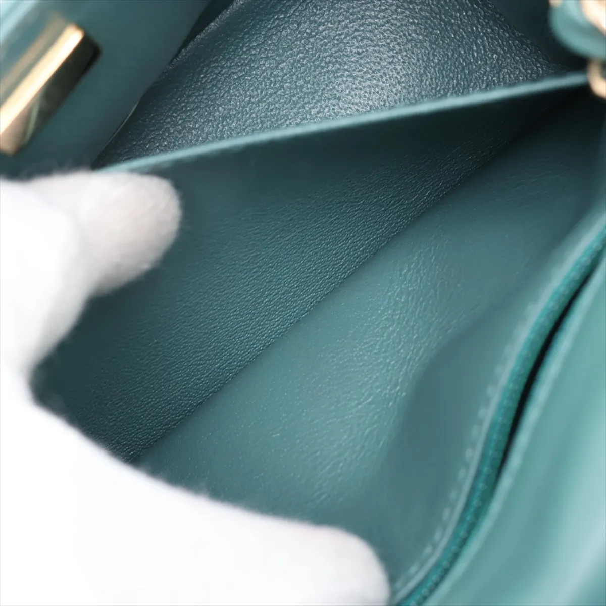 Mini Matelassé 17 Lambskin Single Flap Single Chain Bag, Green with Gold Hardware, JKLGG98G, Random Plate, A35200 — view 8
