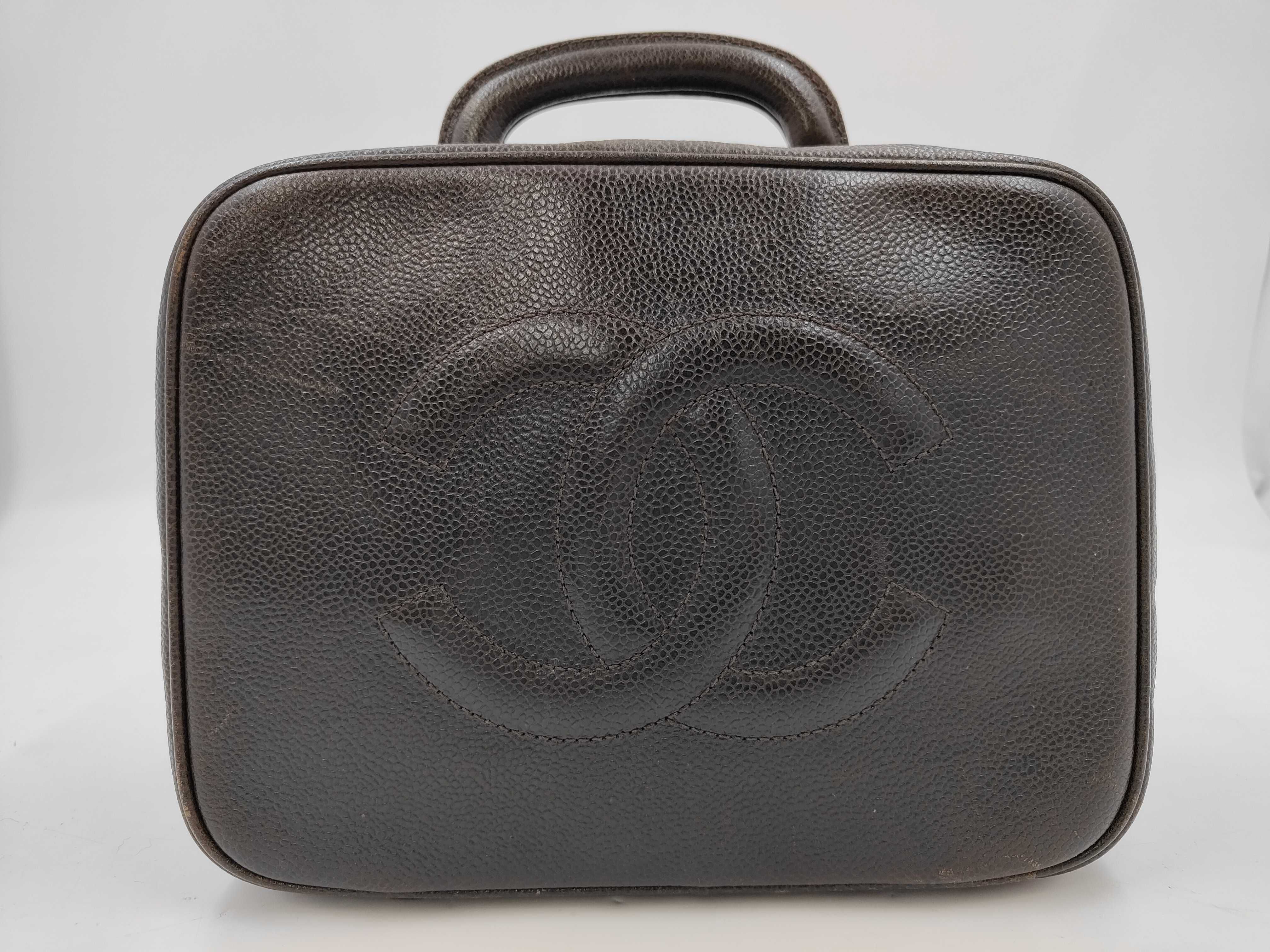 Caviar Skin Coco Mark Vanity Bag with Gold Hardware, Brown