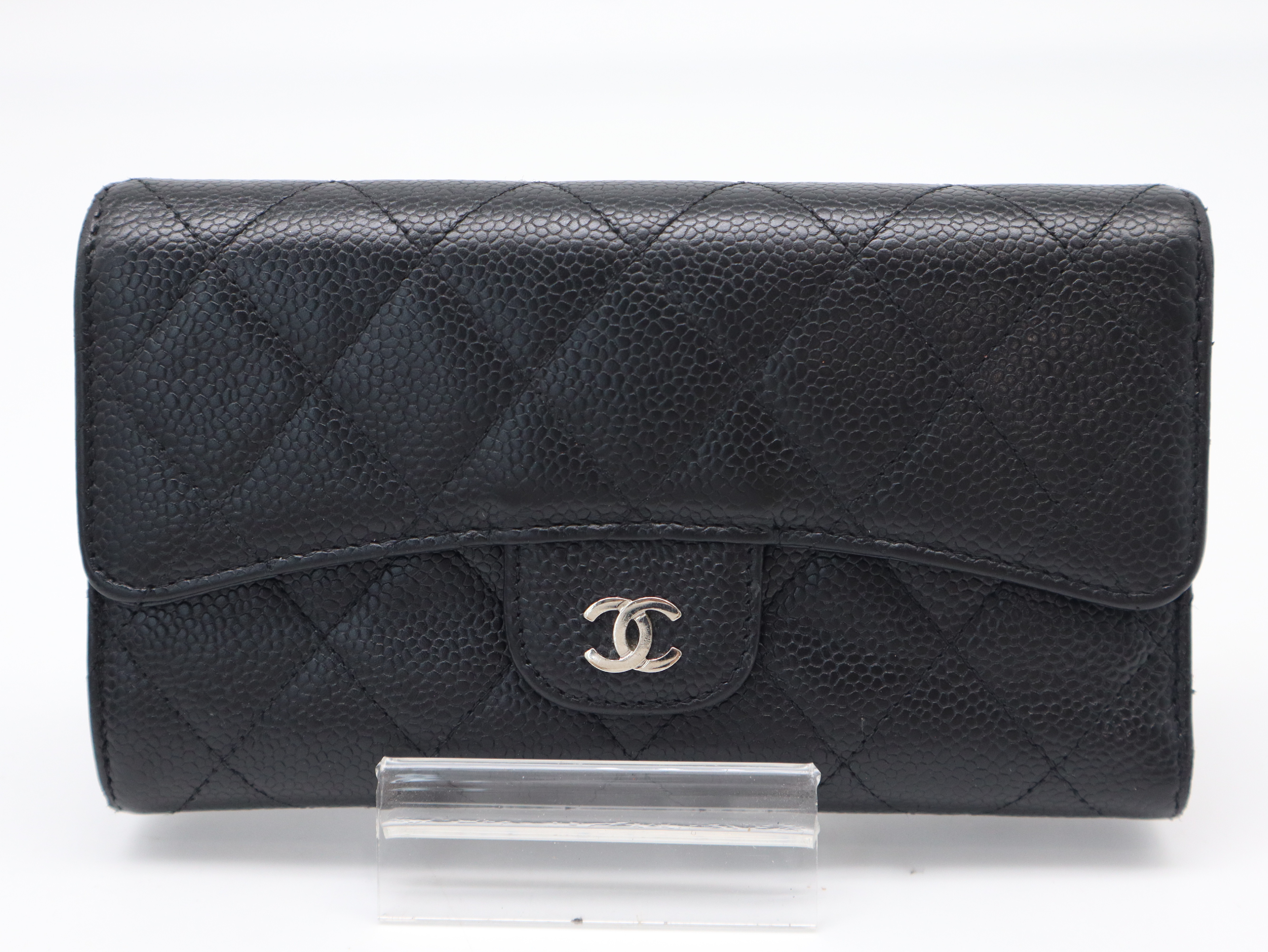 Caviar Skin Matelassé Long Wallet, Coco Mark, Black, Seal, 20240582 Wallet