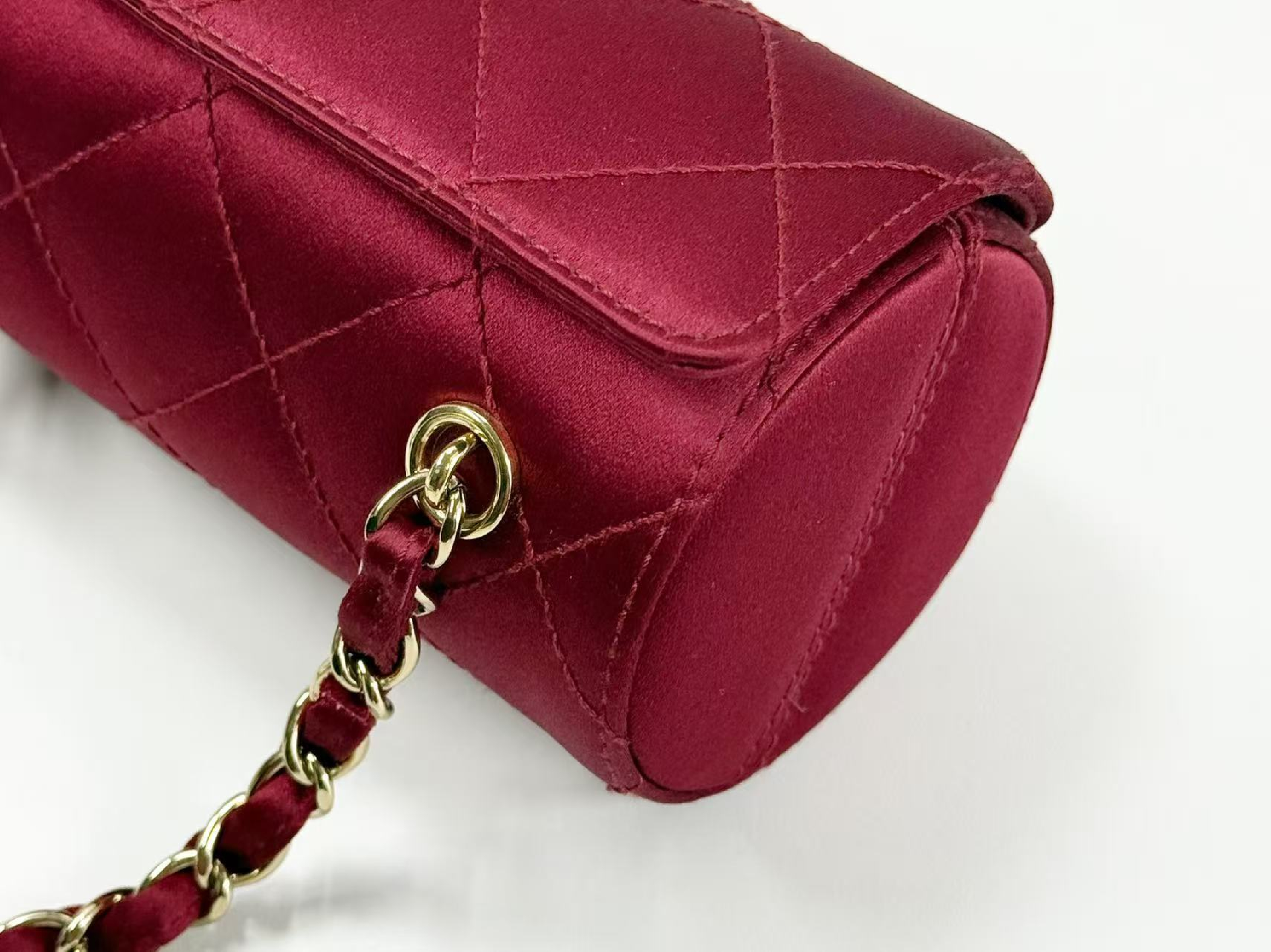 Matelassé Barrel Bag, Satin, Wine Red, Vintage, W16/H8/D8cm (approx.), Serial Number 9-series, [Box, Dust Bag, and Seal Included], Gold Hardware, Shoulder Bag, 9318971 — view 11