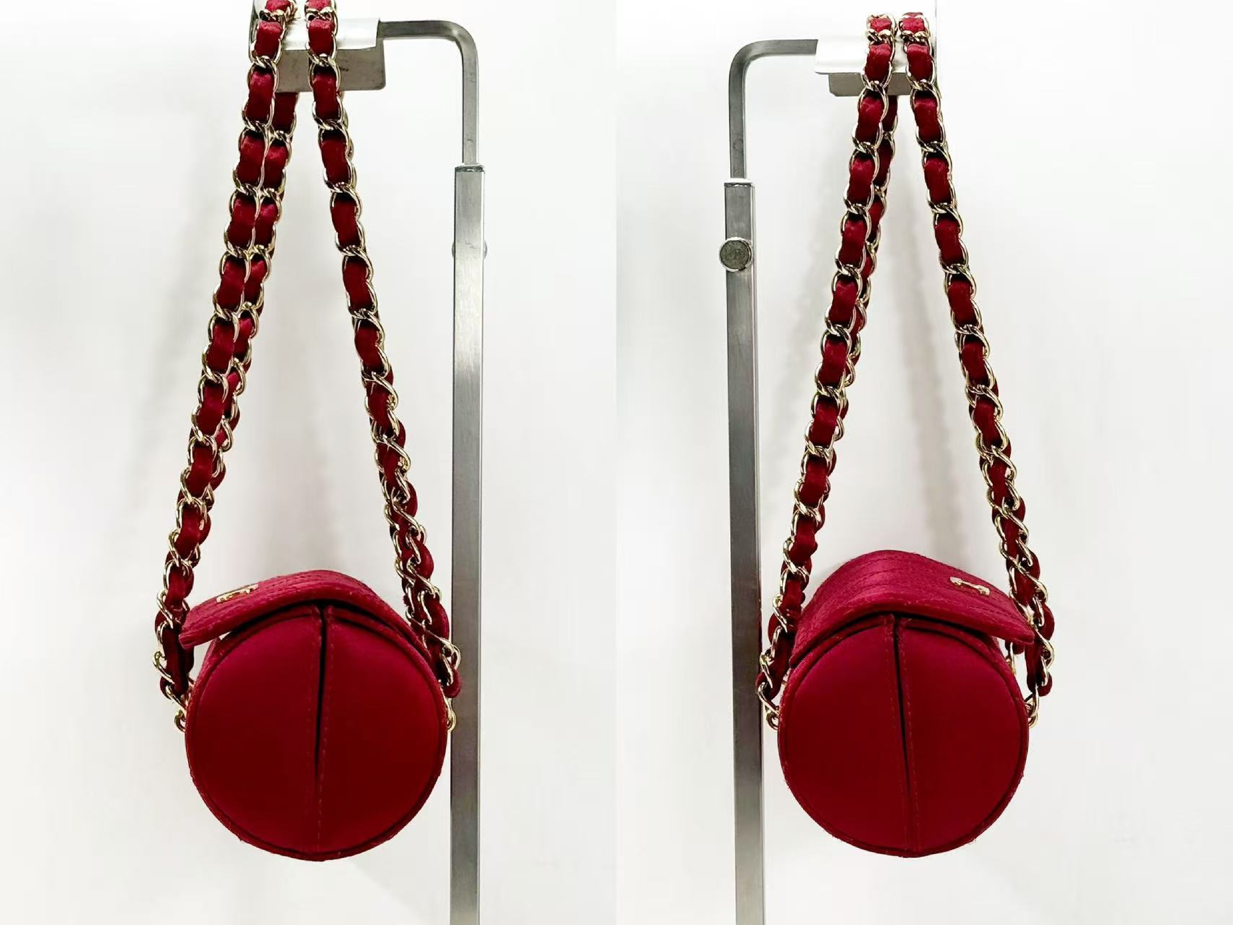 Matelassé Barrel Bag, Satin, Wine Red, Vintage, W16/H8/D8cm (approx.), Serial Number 9-series, [Box, Dust Bag, and Seal Included], Gold Hardware, Shoulder Bag, 9318971 — view 13