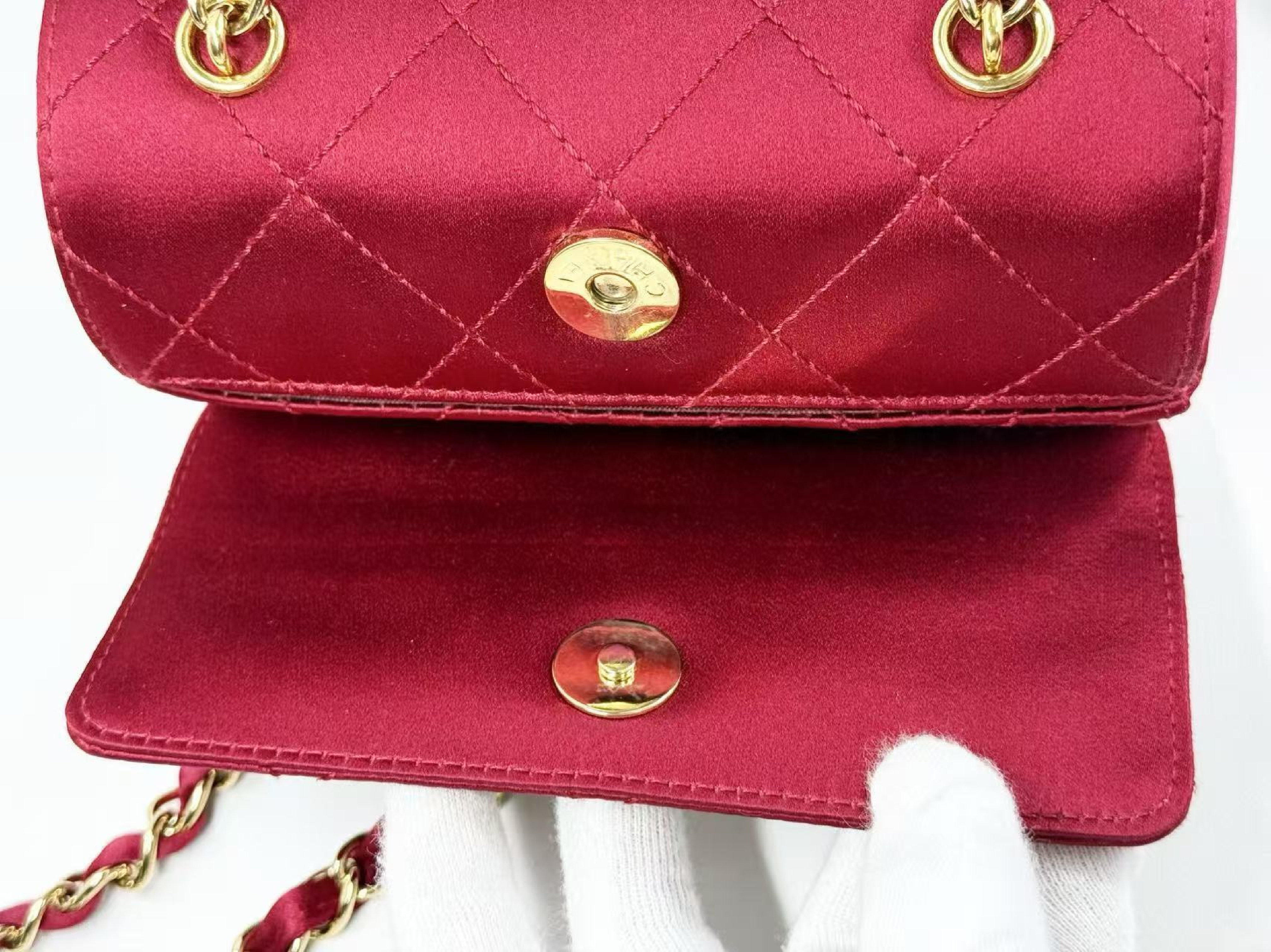 Matelassé Barrel Bag, Satin, Wine Red, Vintage, W16/H8/D8cm (approx.), Serial Number 9-series, [Box, Dust Bag, and Seal Included], Gold Hardware, Shoulder Bag, 9318971 — view 14