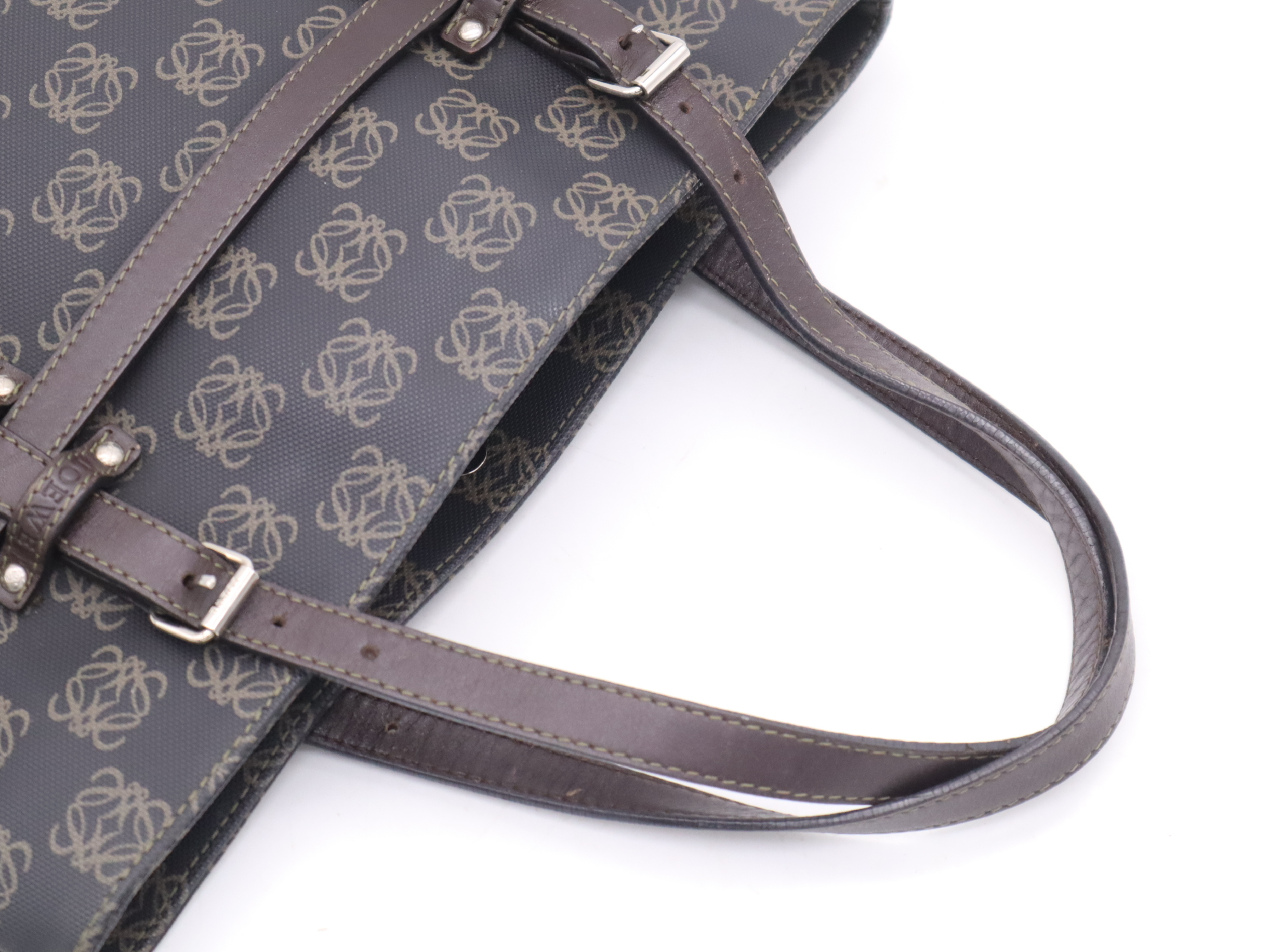 PVC/Leather Anagram Handbag, Black/Brown, Silver Hardware — view 6