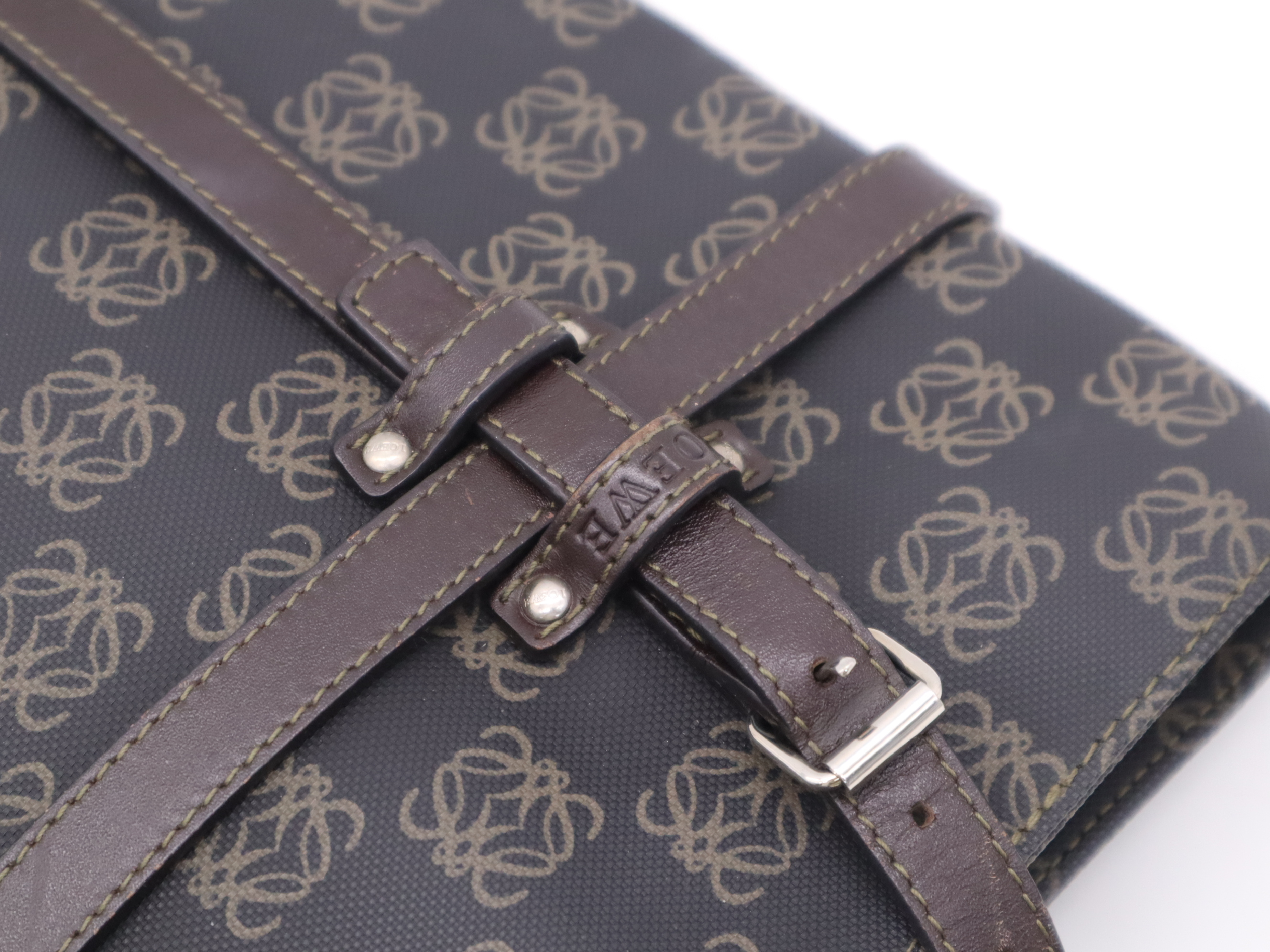 PVC/Leather Anagram Handbag, Black/Brown, Silver Hardware — view 8