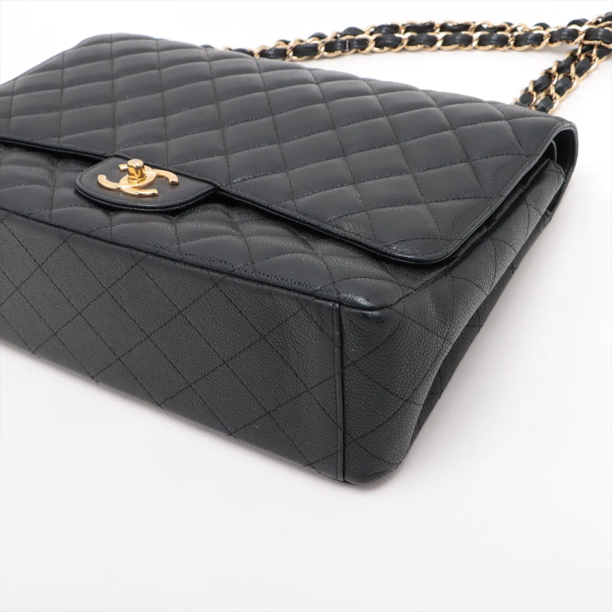 [Individually packaged] Chanel Large Matelassé 34 Maxi Caviar Skin Double Flap Double Chain Bag, Black with Gold Hardware, 19111818, Serial Number 19, A58601 — view 3