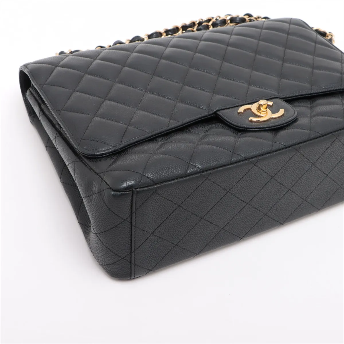 [Individually packaged] Chanel Large Matelassé 34 Maxi Caviar Skin Double Flap Double Chain Bag, Black with Gold Hardware, 19111818, Serial Number 19, A58601 — view 4
