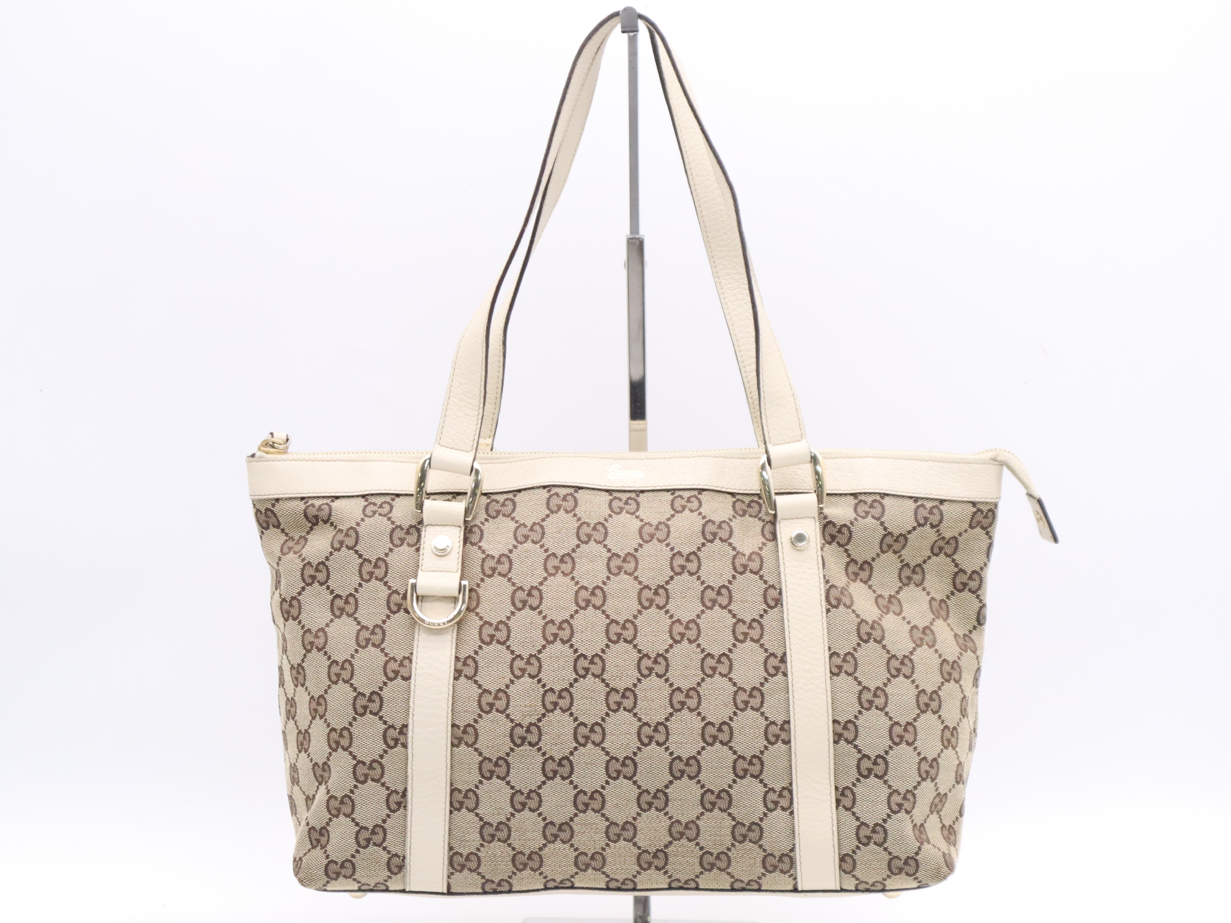 141470 Canvas x Leather GG Canvas Abbey Tote Bag Beige Gold Hardware Tote Bag