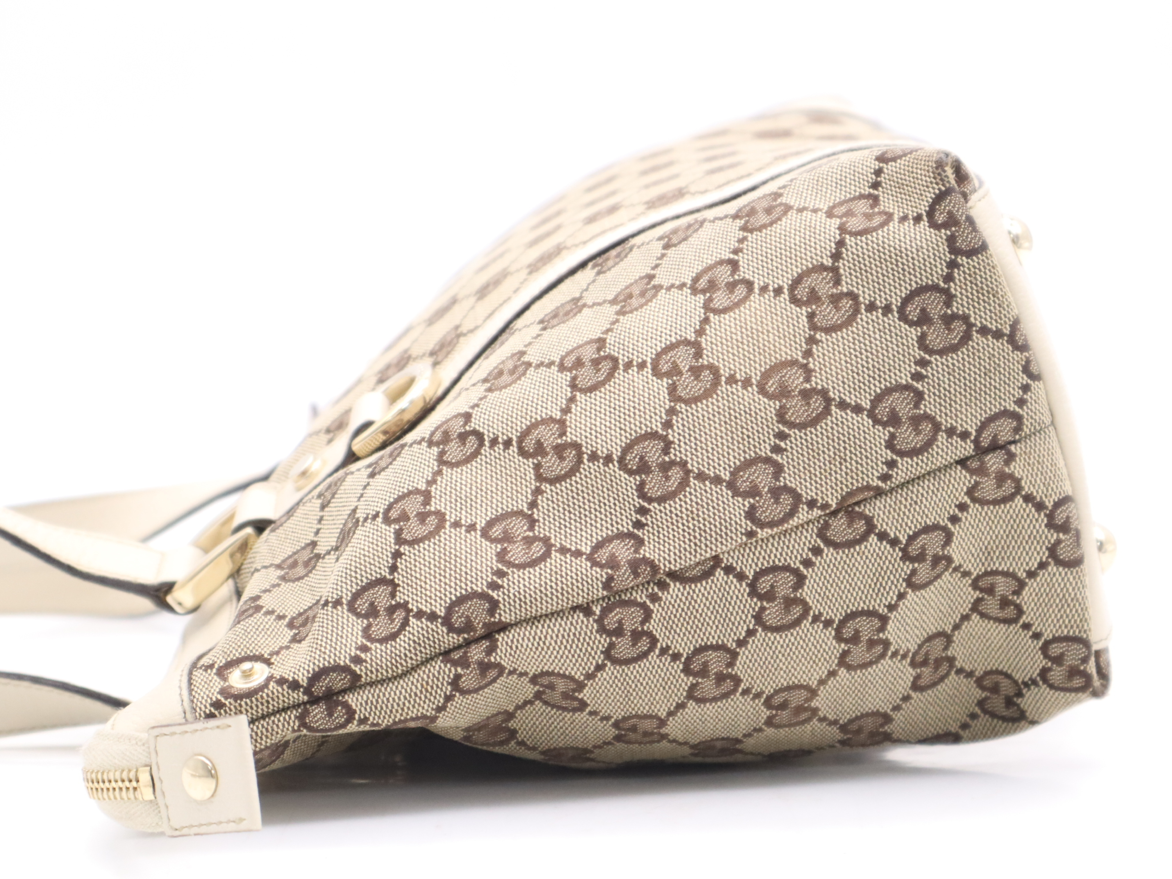 141470 Canvas x Leather GG Canvas Abbey Tote Bag Beige Gold Hardware Tote Bag — view 3