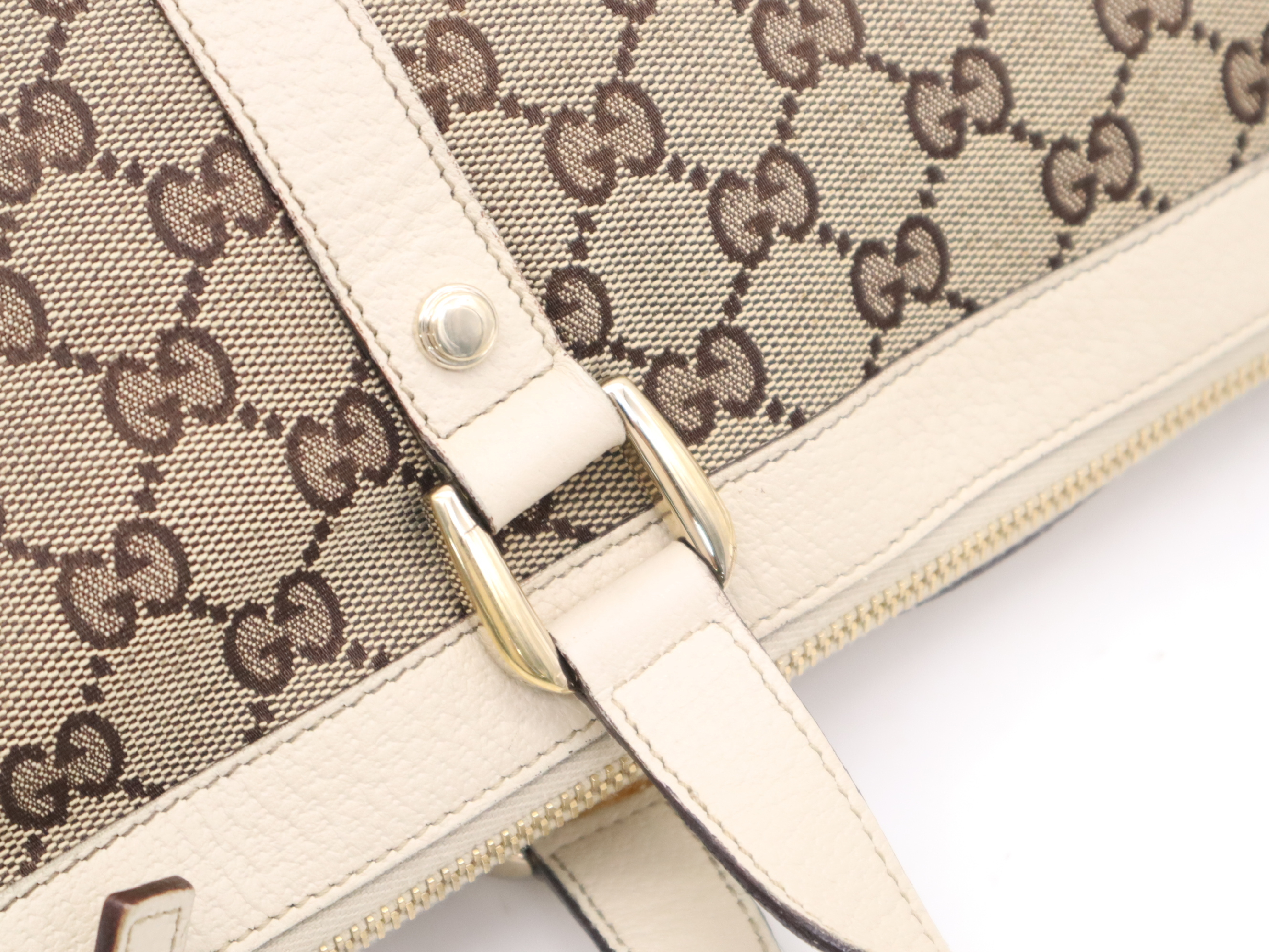 141470 Canvas x Leather GG Canvas Abbey Tote Bag Beige Gold Hardware Tote Bag — view 7