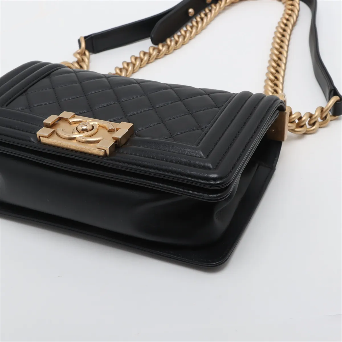 Boy Chanel 20 Small Lambskin Chain Shoulder Bag Black Gold Hardware 30914710 30s A67085 — view 3