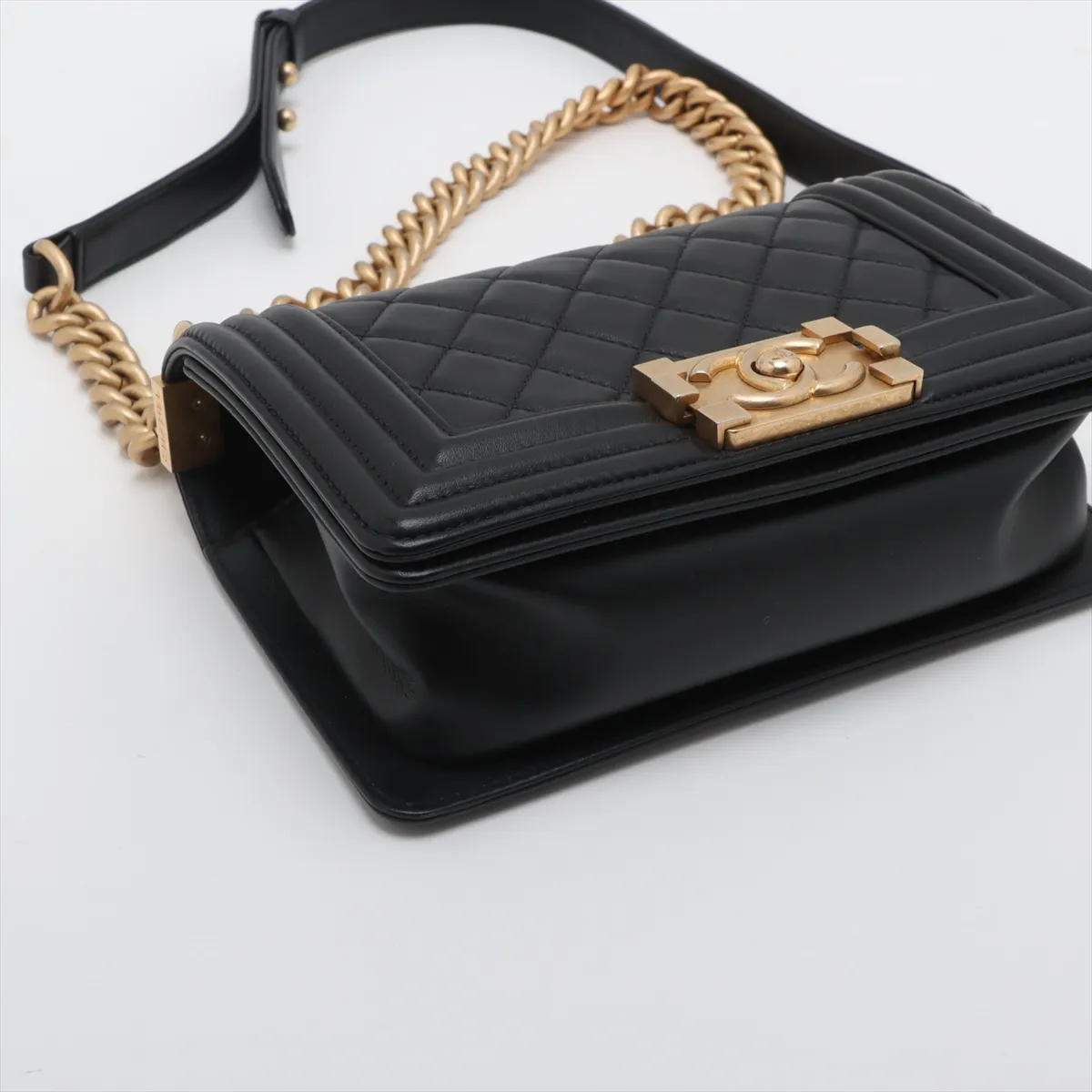 Boy Chanel 20 Small Lambskin Chain Shoulder Bag Black Gold Hardware 30914710 30s A67085 — view 4