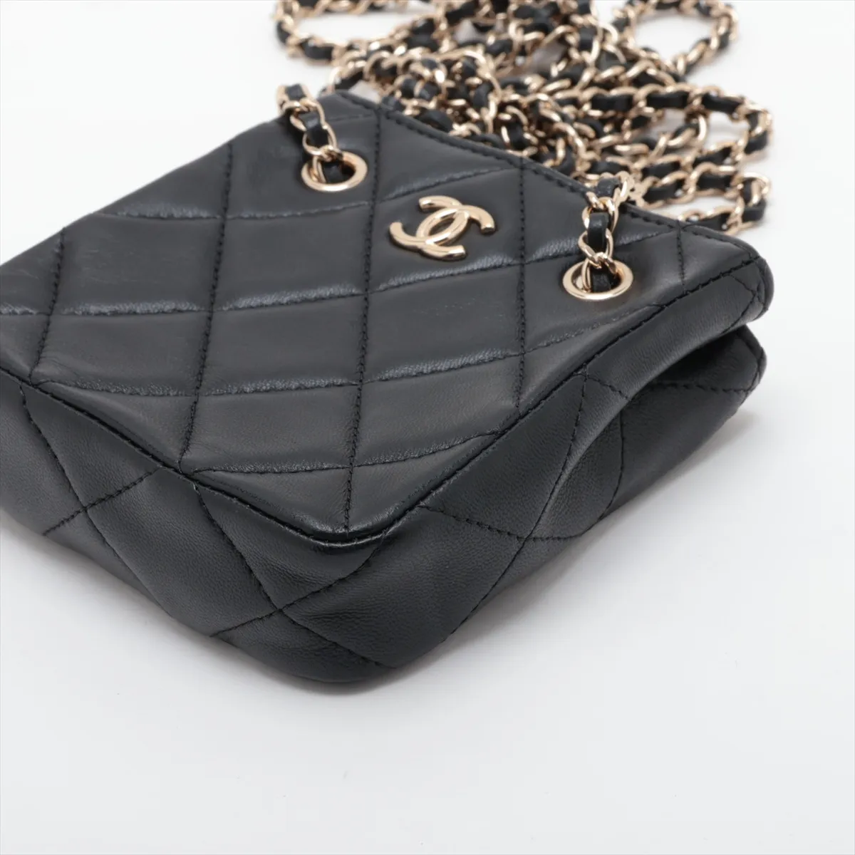 Mini Matelassé Lambskin Chain Shoulder Bag, Black with Gold Hardware, 31896377, Series 31, AP2547 — view 3