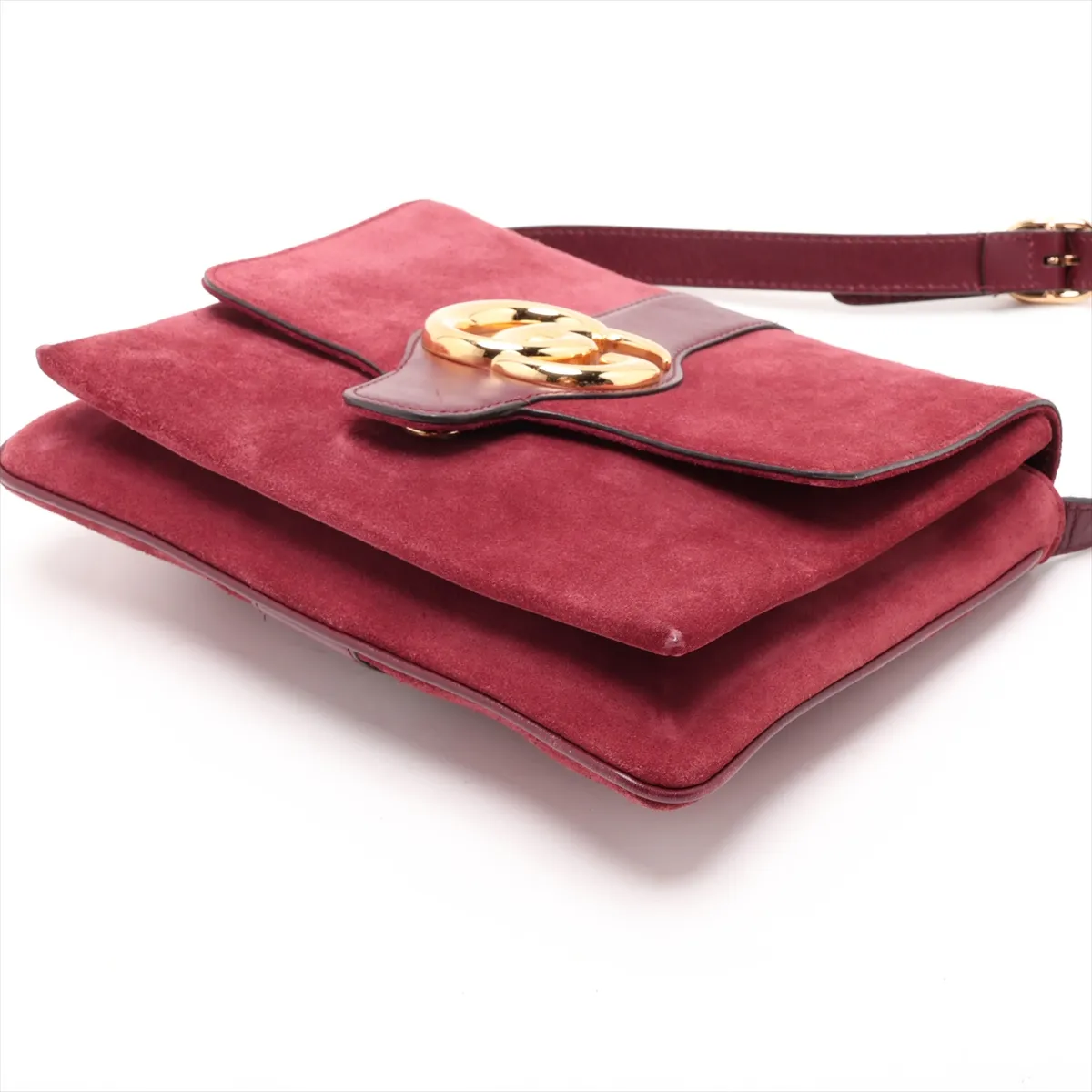Allie Medium Suede x Leather Shoulder Bag, Red, 550126 — view 3