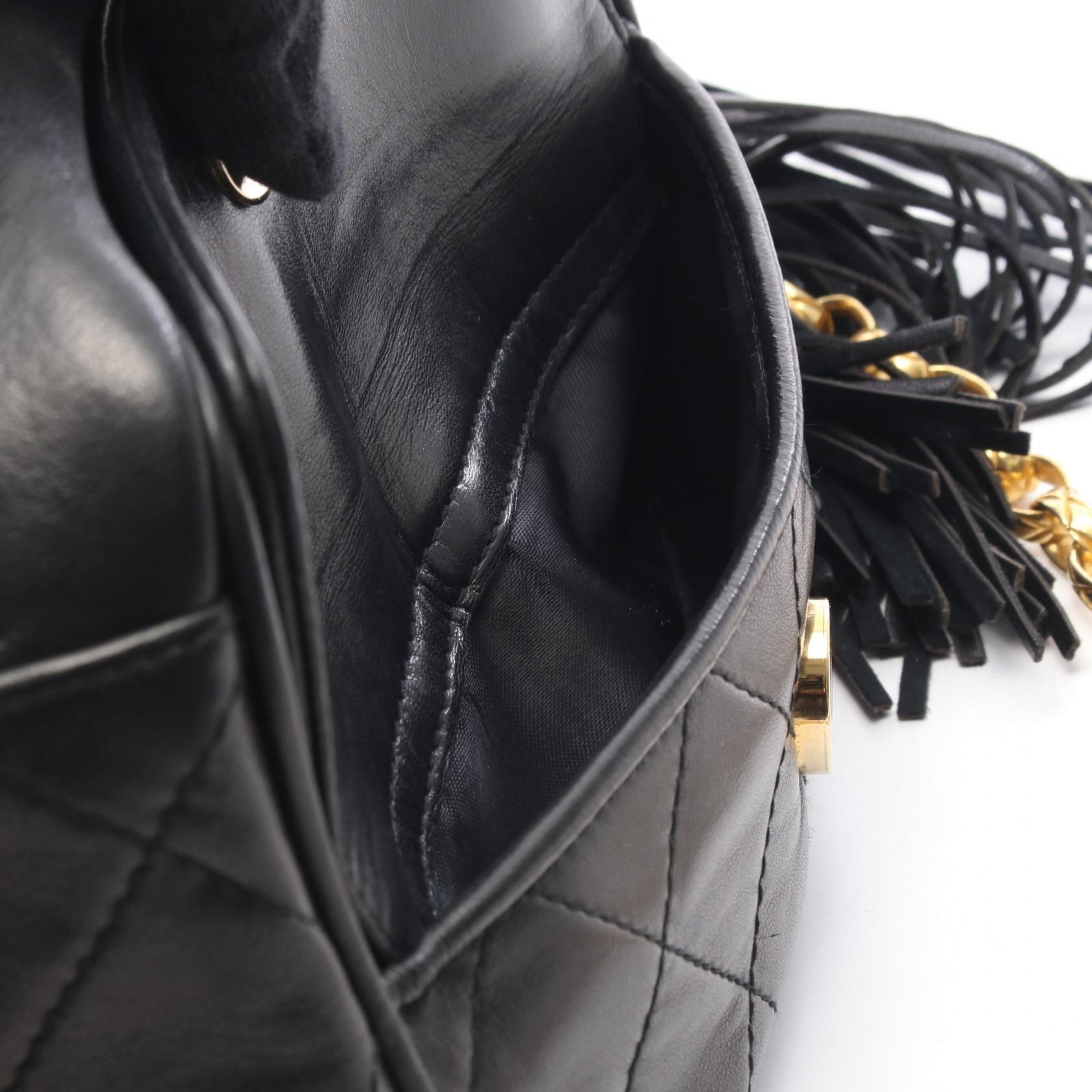 Black Matelasse Fringe Mini Chain Shoulder Bag Lambskin (sheep Leather) — view 8