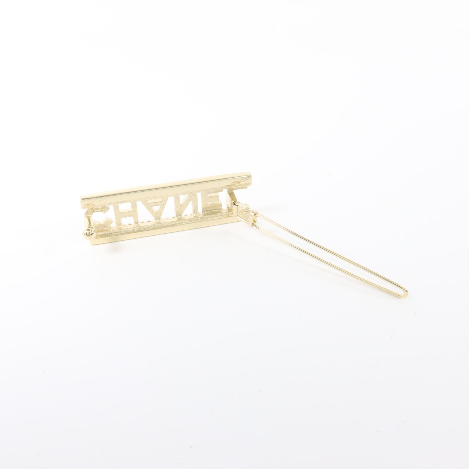 Crystal Gold Tone Chanel Logo Hair Barrette w/Box — view 5