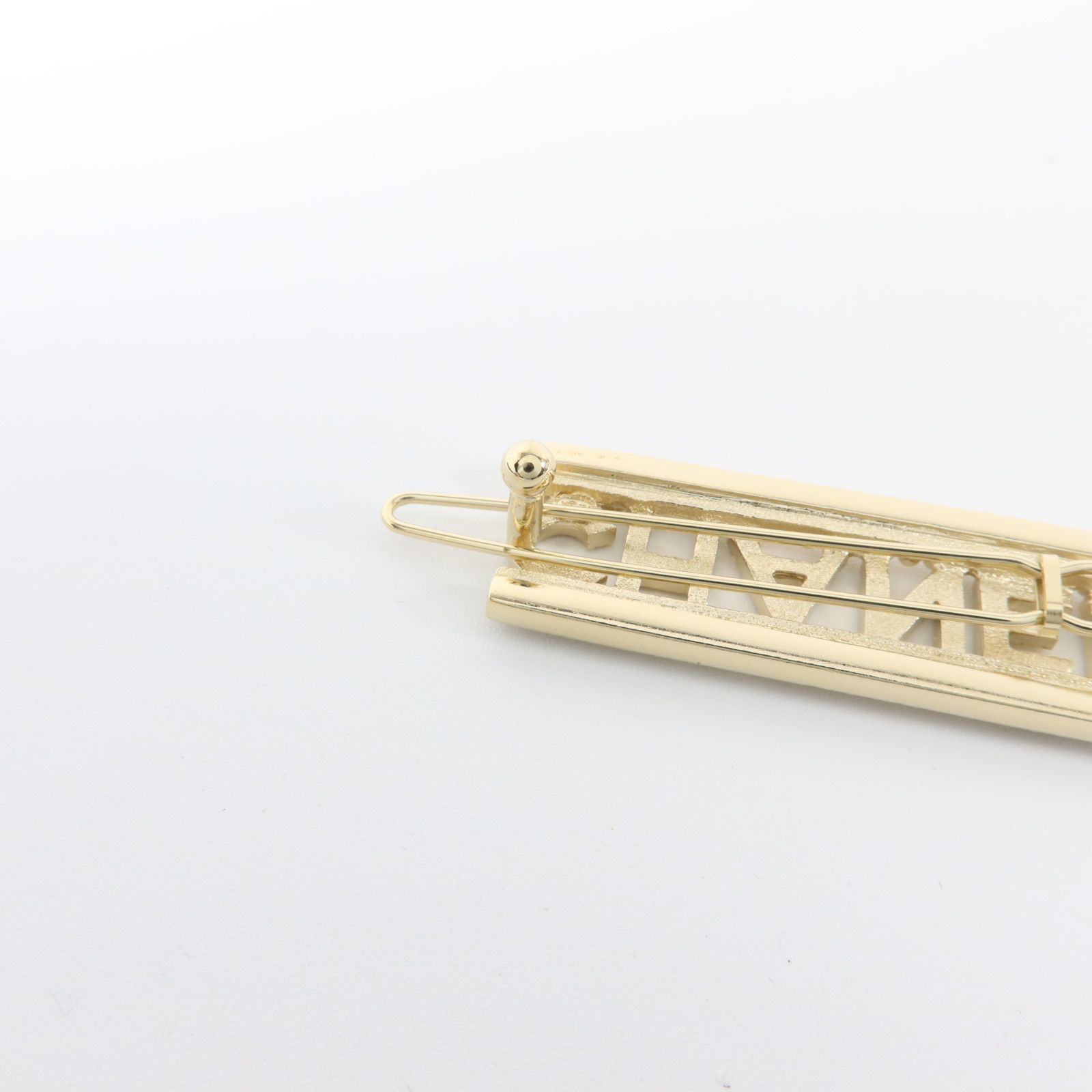 Crystal Gold Tone Chanel Logo Hair Barrette w/Box — view 6