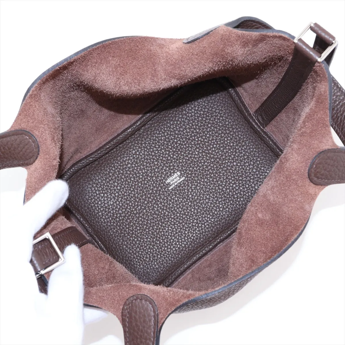 Picotin Lock 18 PM, Taurillon Clemence leather, Chocolate color, Silver hardware P: 2012 — view 7