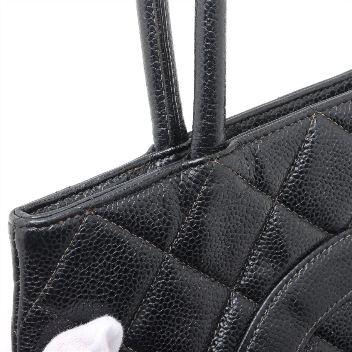reprint caviar skin tote bag black silver hardware 8133789 8th series — view 12