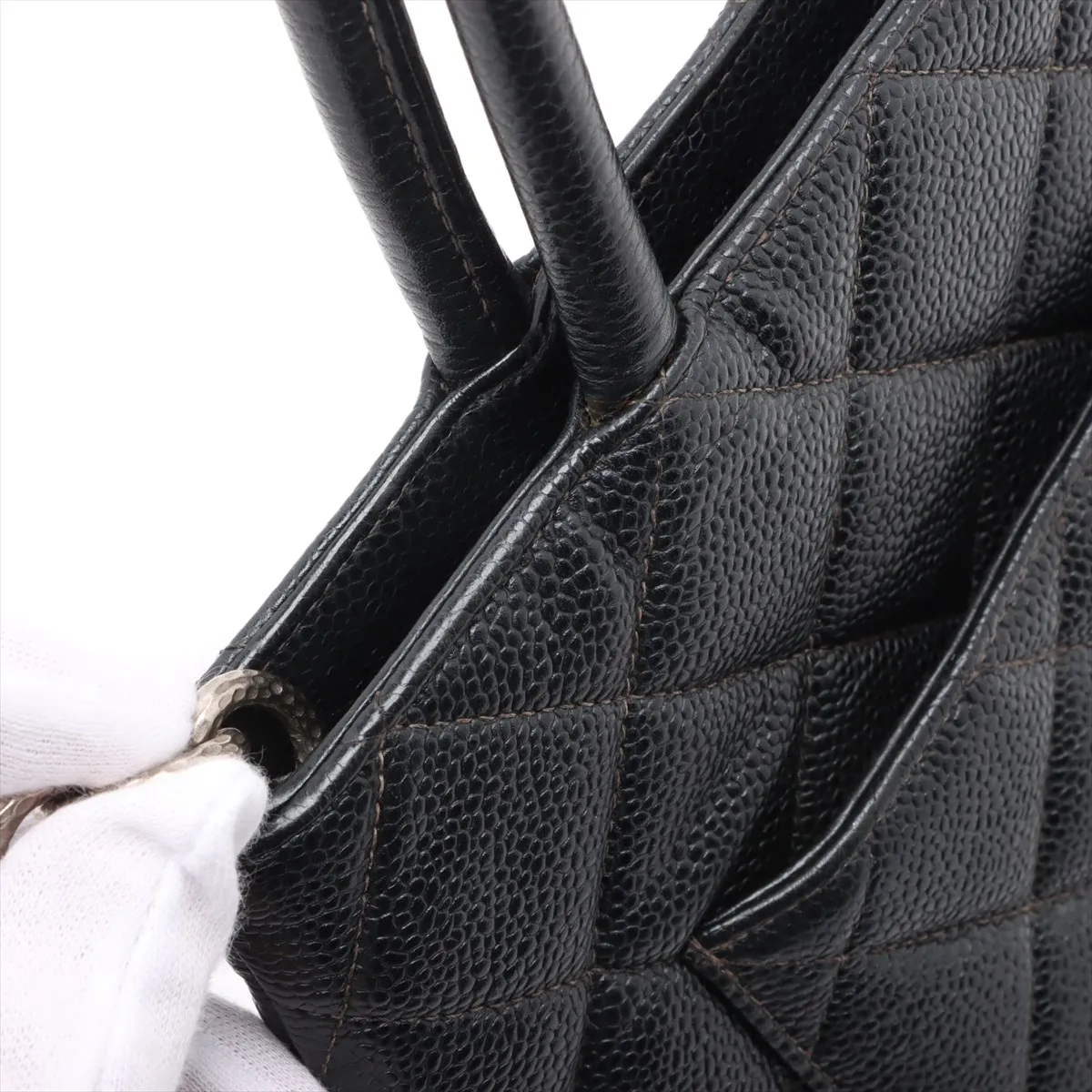 reprint caviar skin tote bag black silver hardware 8133789 8th series — view 13