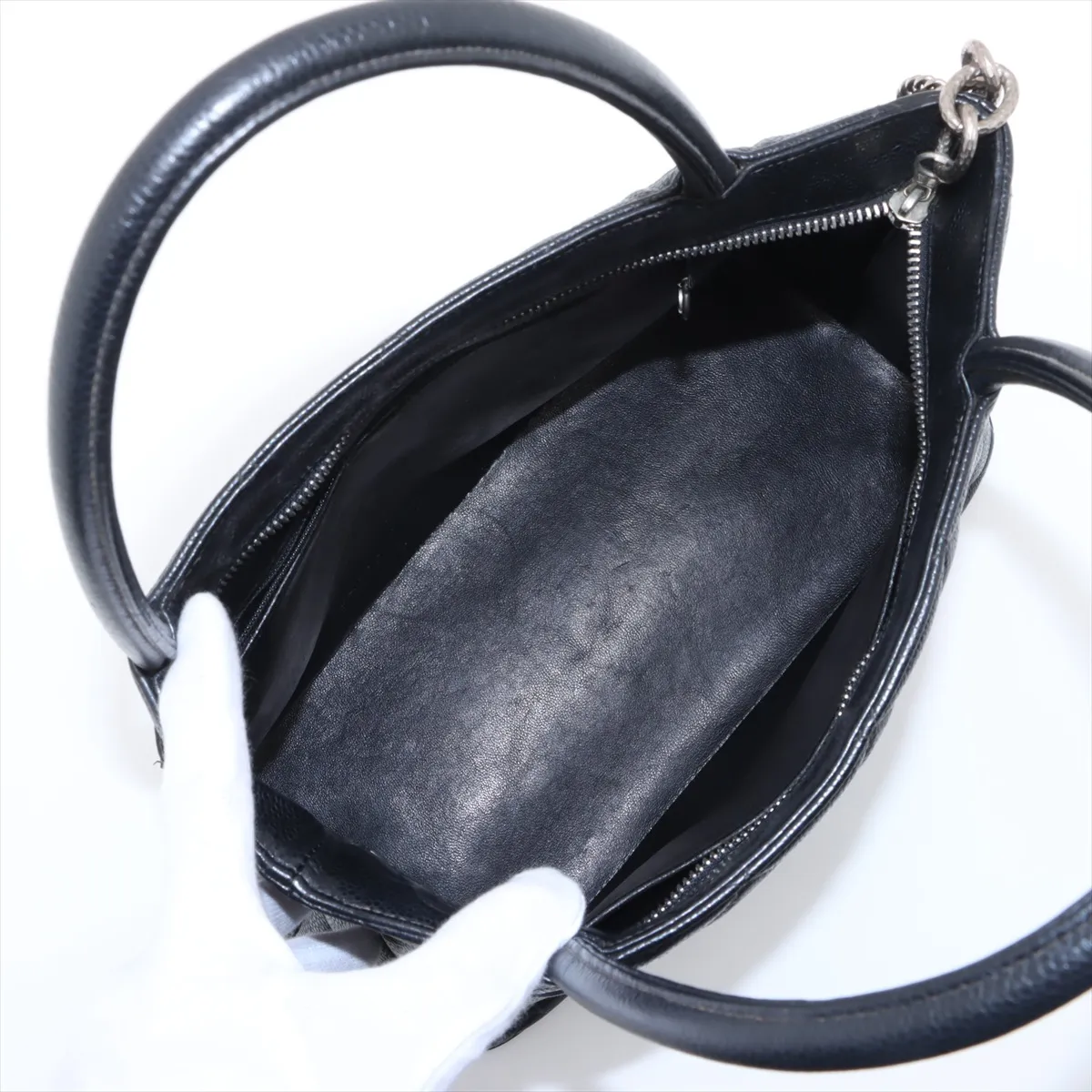reprint caviar skin tote bag black silver hardware 8133789 8th series — view 7