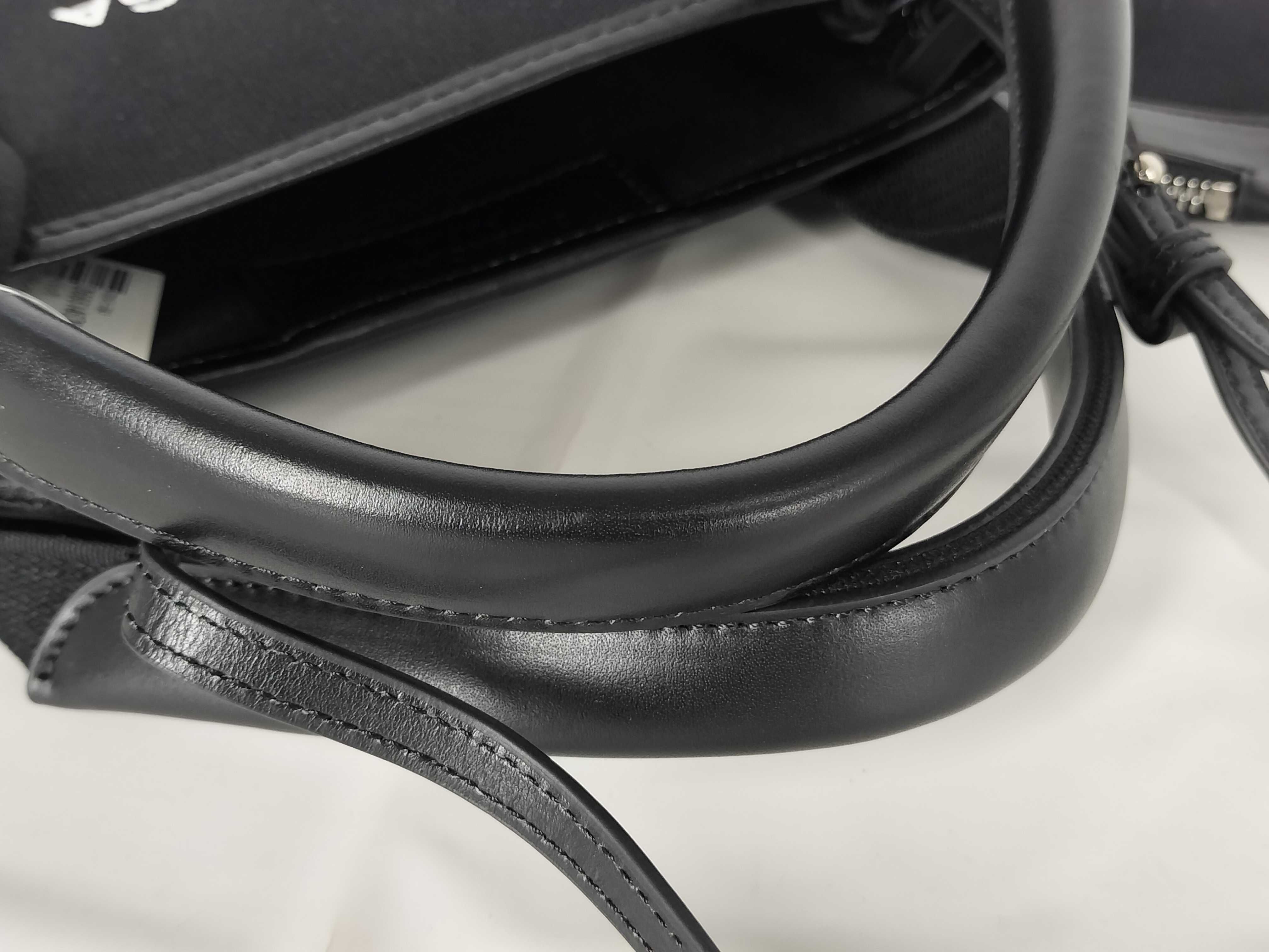 Canvas x Leather 2-Way Handbag, Black — view 4