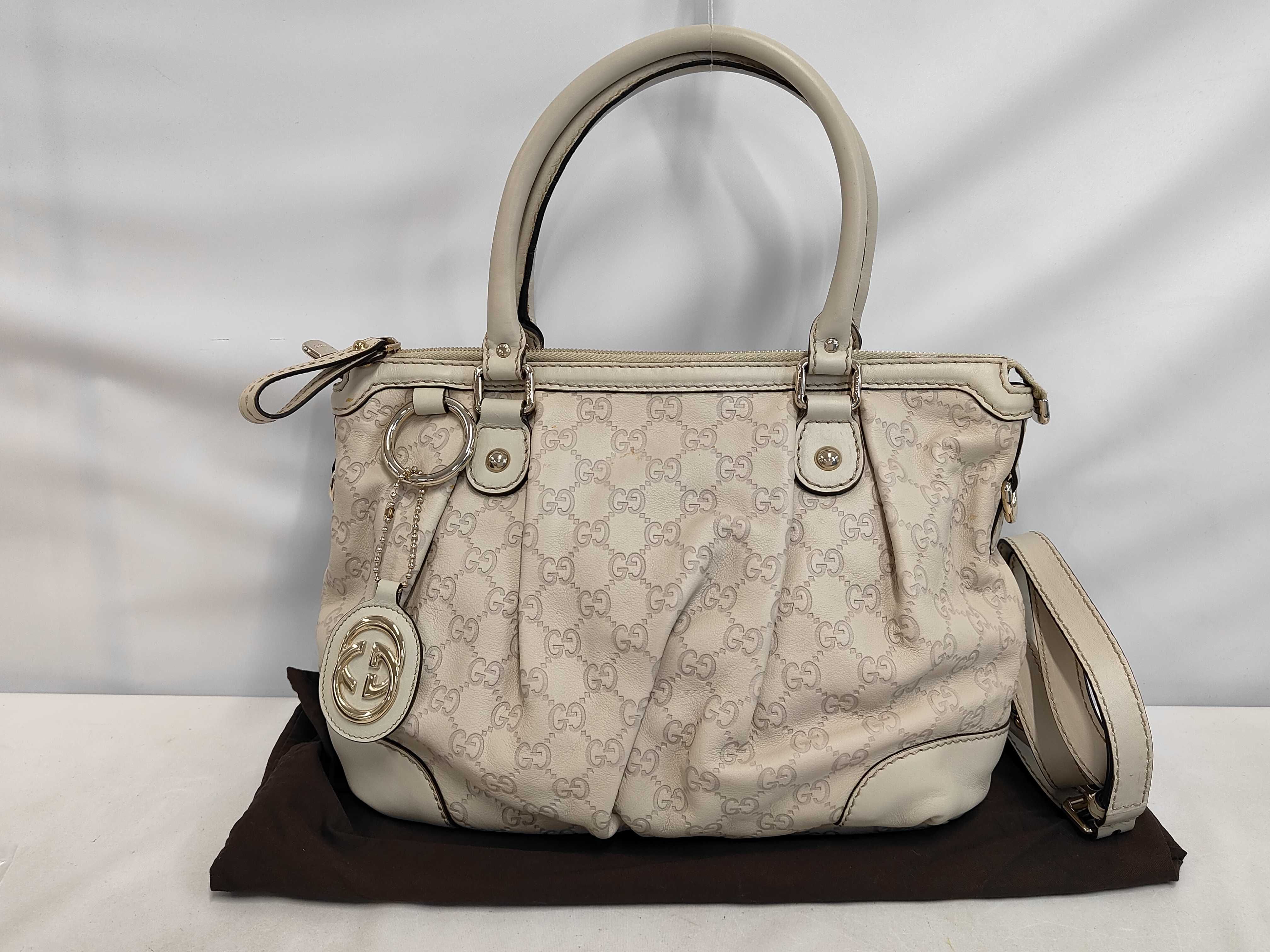 GG pattern Diamante full leather handbag, white, 247902 (handbag)
