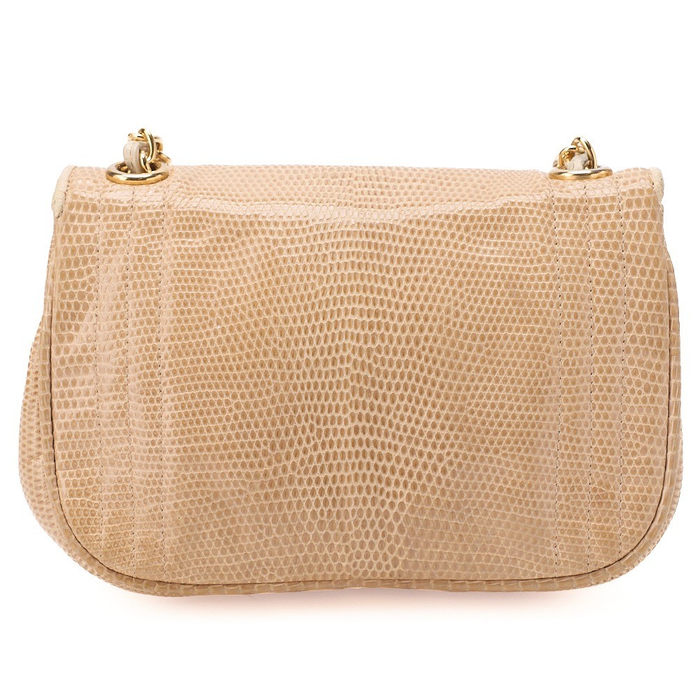 Lizard leather, Coco Mark, full flap chain shoulder bag, beige — view 2