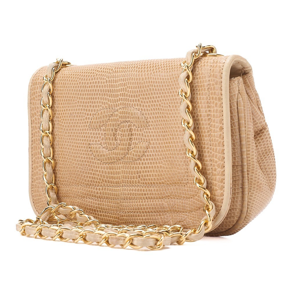 Lizard leather, Coco Mark, full flap chain shoulder bag, beige — view 4