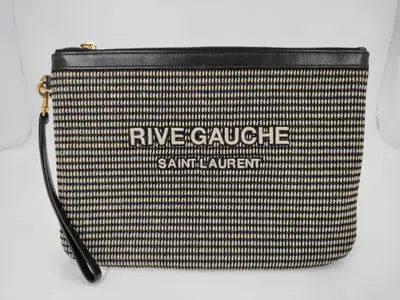 Rive Gauche Clutch Bag, Canvas, Black x Beige, Second Bag