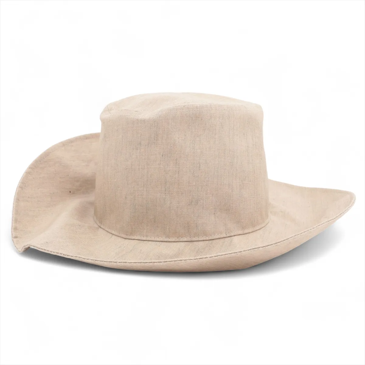 Sellier Hat, size 58, linen, beige. Shows signs of wear, stretching,