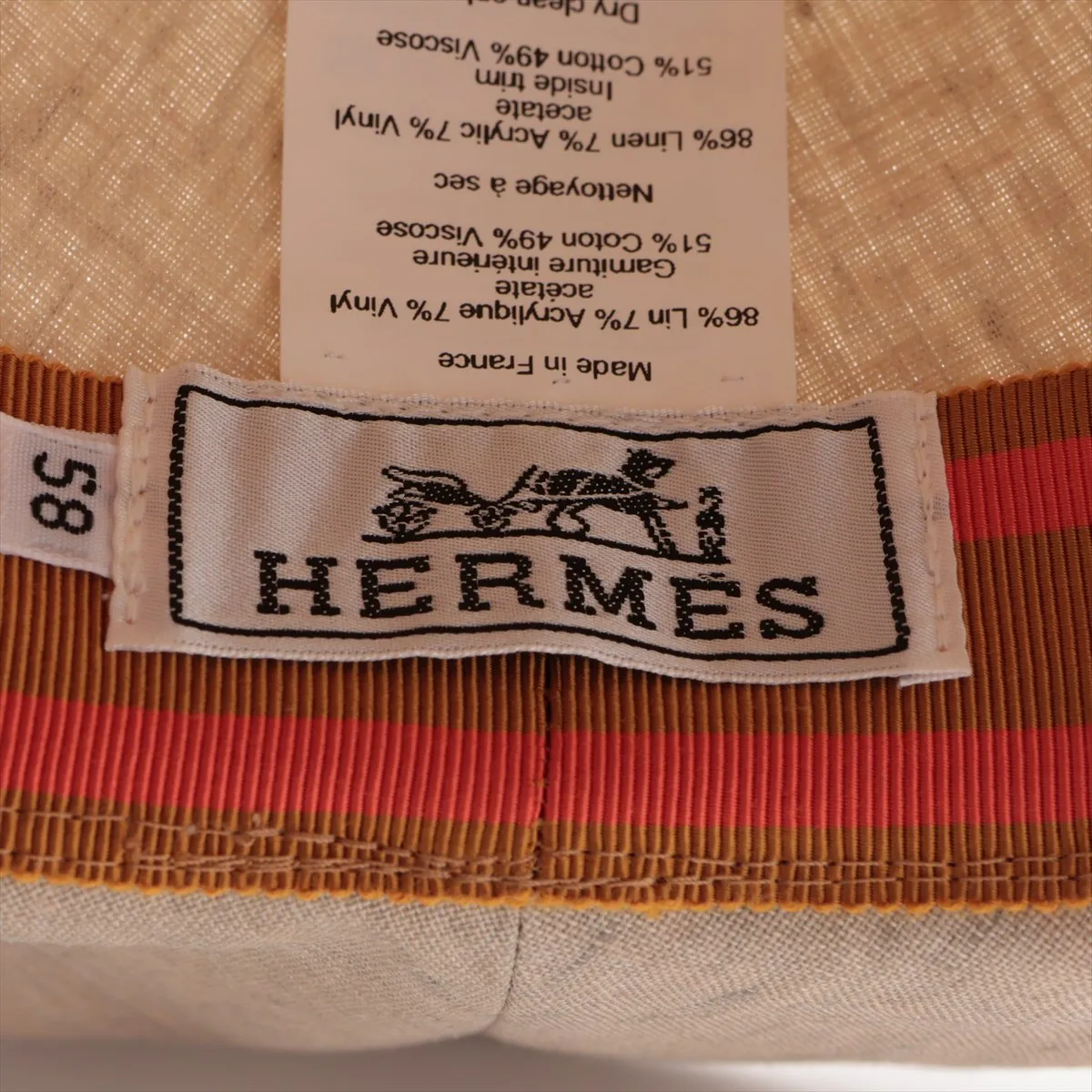 Sellier Hat, size 58, linen, beige. Shows signs of wear, stretching, — view 5