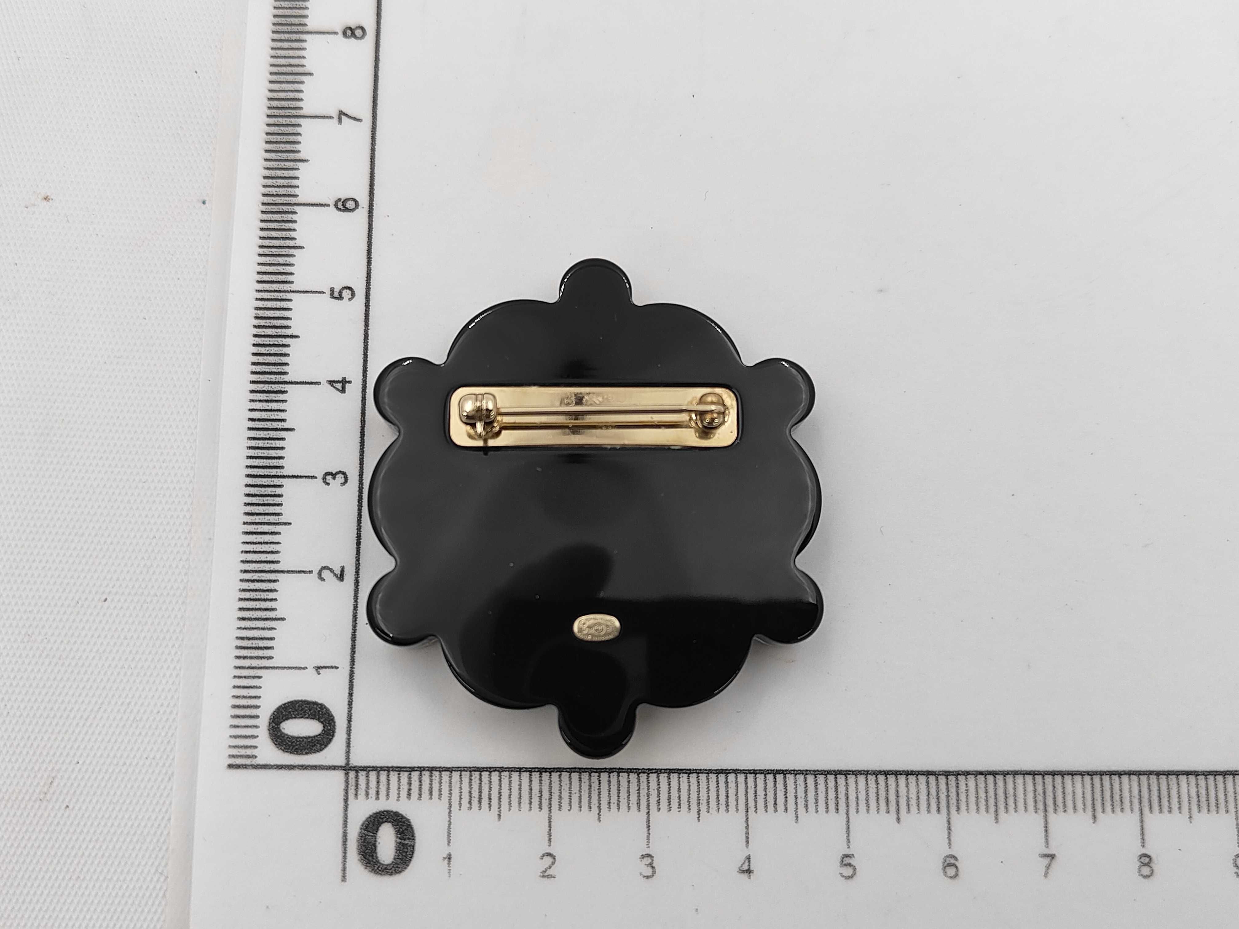 D18B Coco Mark Logo Pearl Plastic Brooch, Black Brooch — view 5