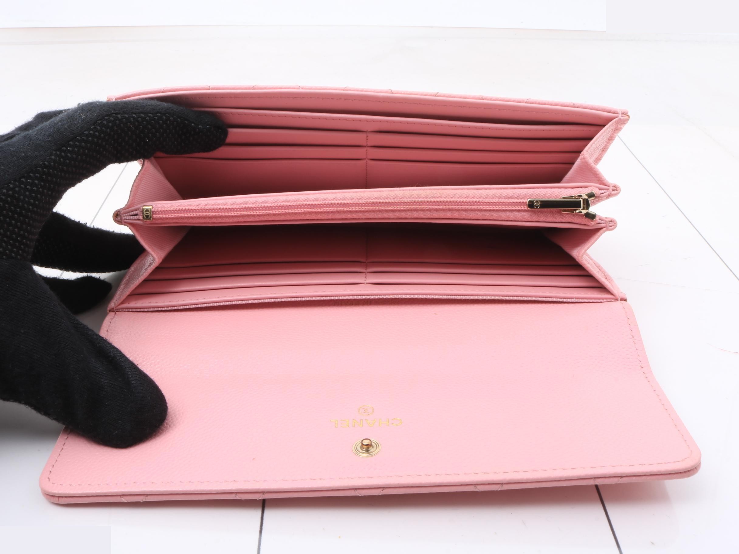 Caviar Skin (Bag) & Wallet - Long Flap Wallet - Pink — view 4