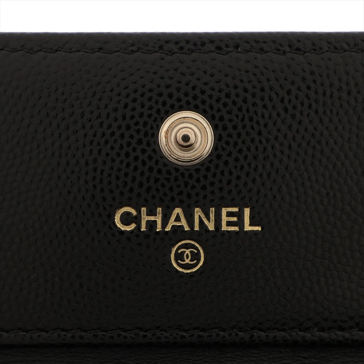 Matelassé Caviar Skin Compact Wallet, Black with Gold Hardware, X76C4T74 — view 7
