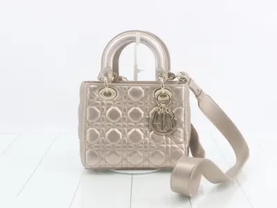 MyABC My Lady Dior Leather Gold 2-Way Handbag with Strap