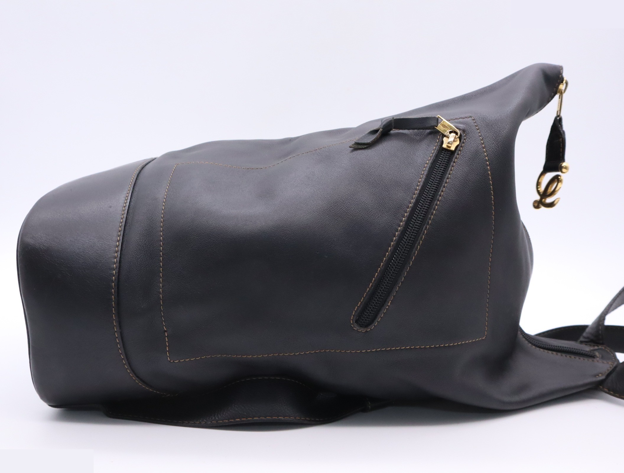 Leather Anton Backpack, Black, Gold Hardware — view 3