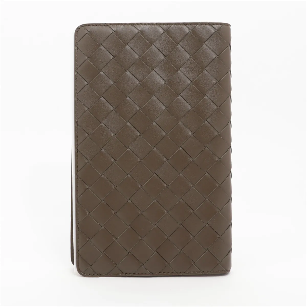 Intrecciato Leather Notebook Cover, Brown — view 2
