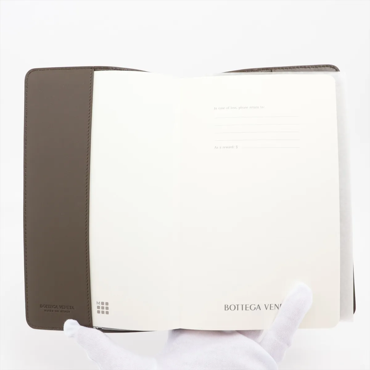 Intrecciato Leather Notebook Cover, Brown — view 3