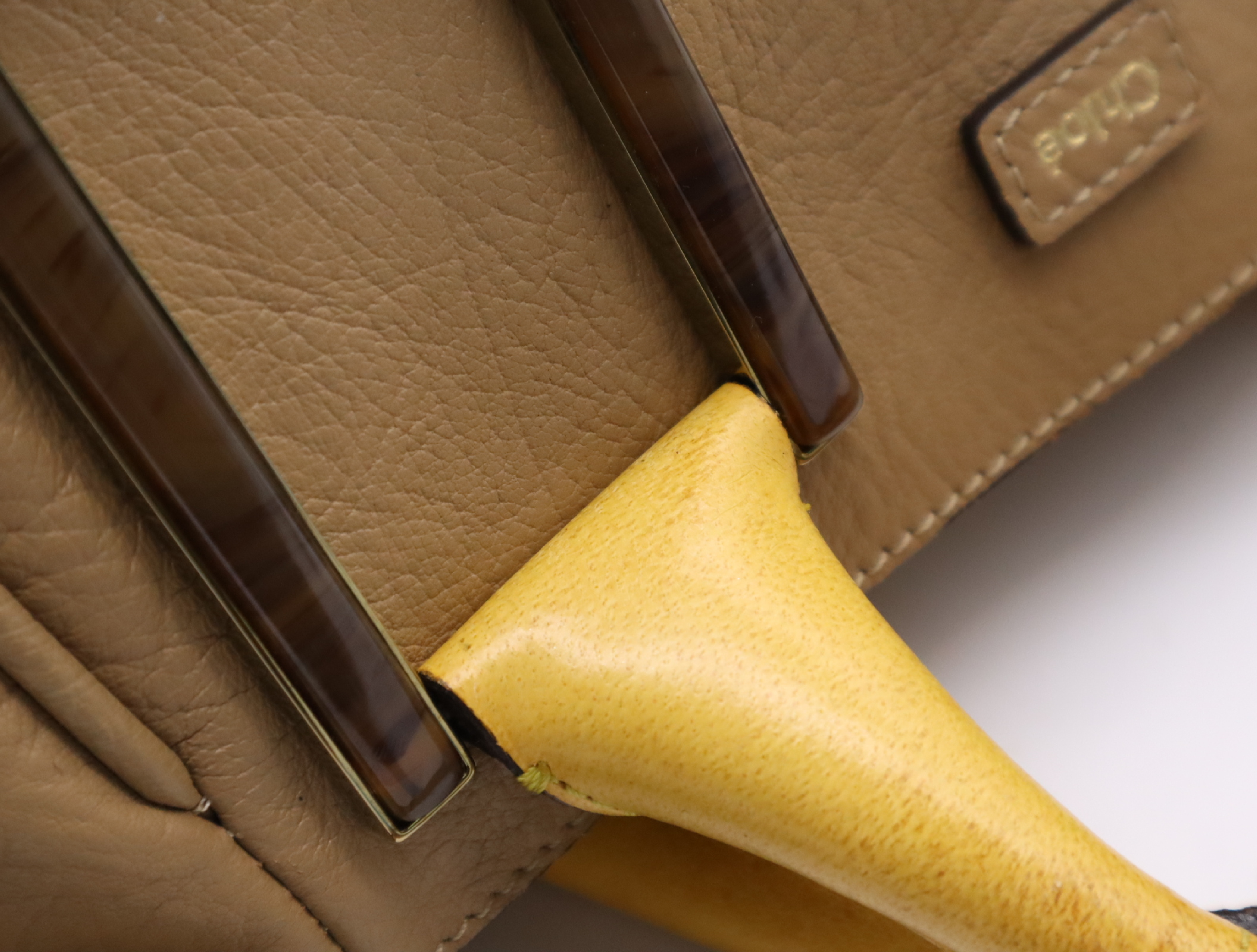 Leather Ethel 2-way Handbag, Beige/Yellow, with Shoulder Strap, Dust Bag, and Card. — view 9