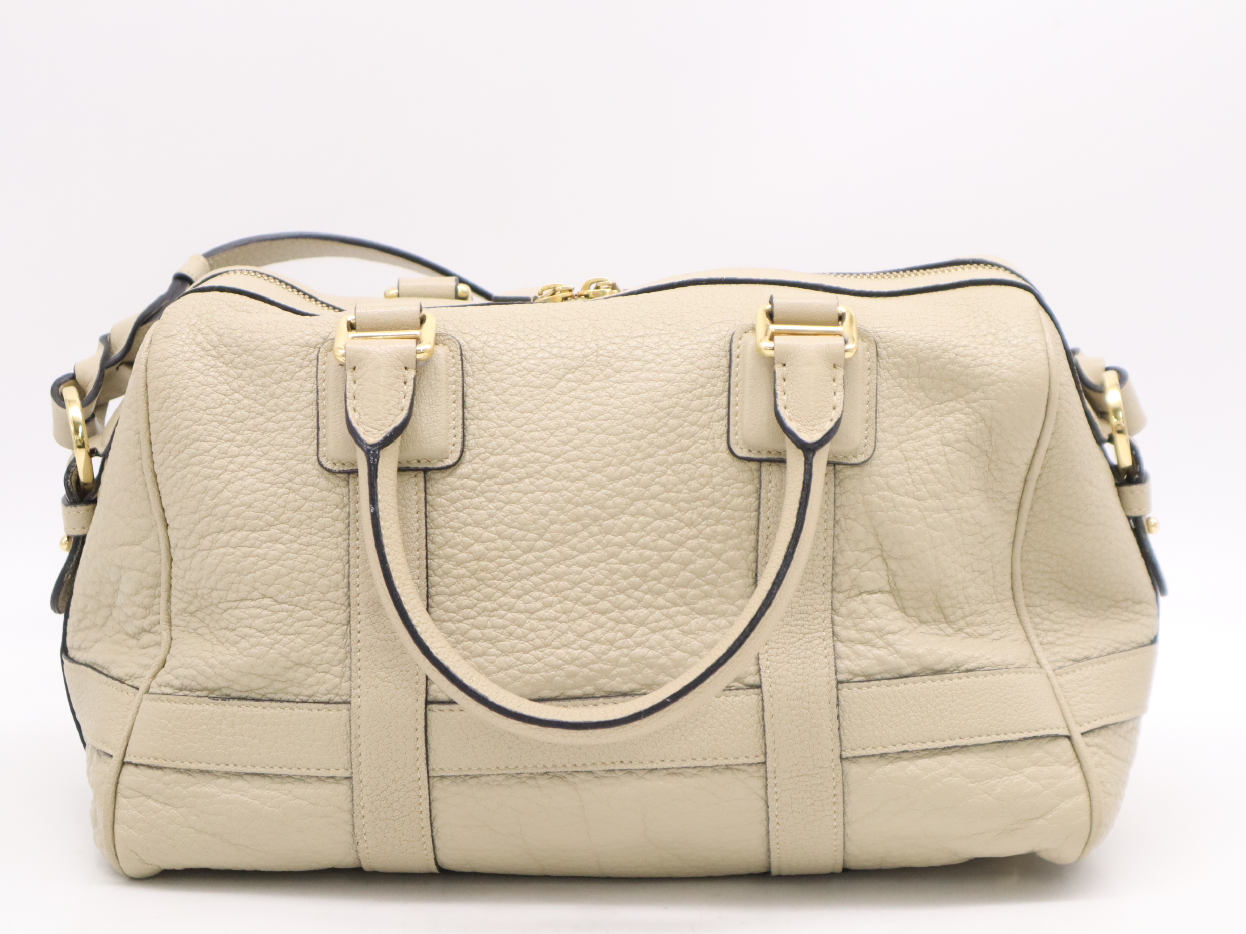 Leather 2way Boston Bag Beige GD Metal Fittings with Shoulder Strap Boston Bag — view 2