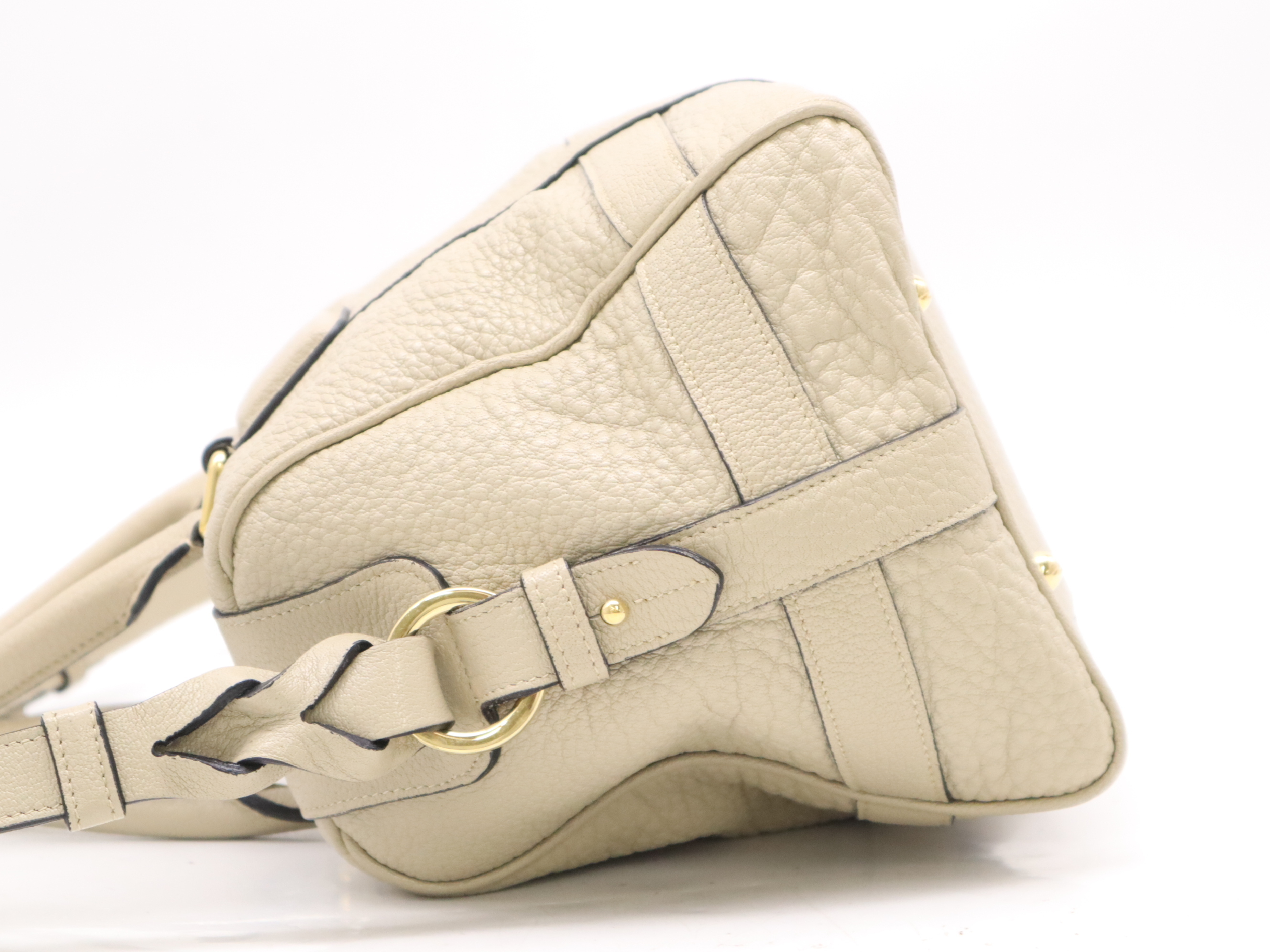 Leather 2way Boston Bag Beige GD Metal Fittings with Shoulder Strap Boston Bag — view 3
