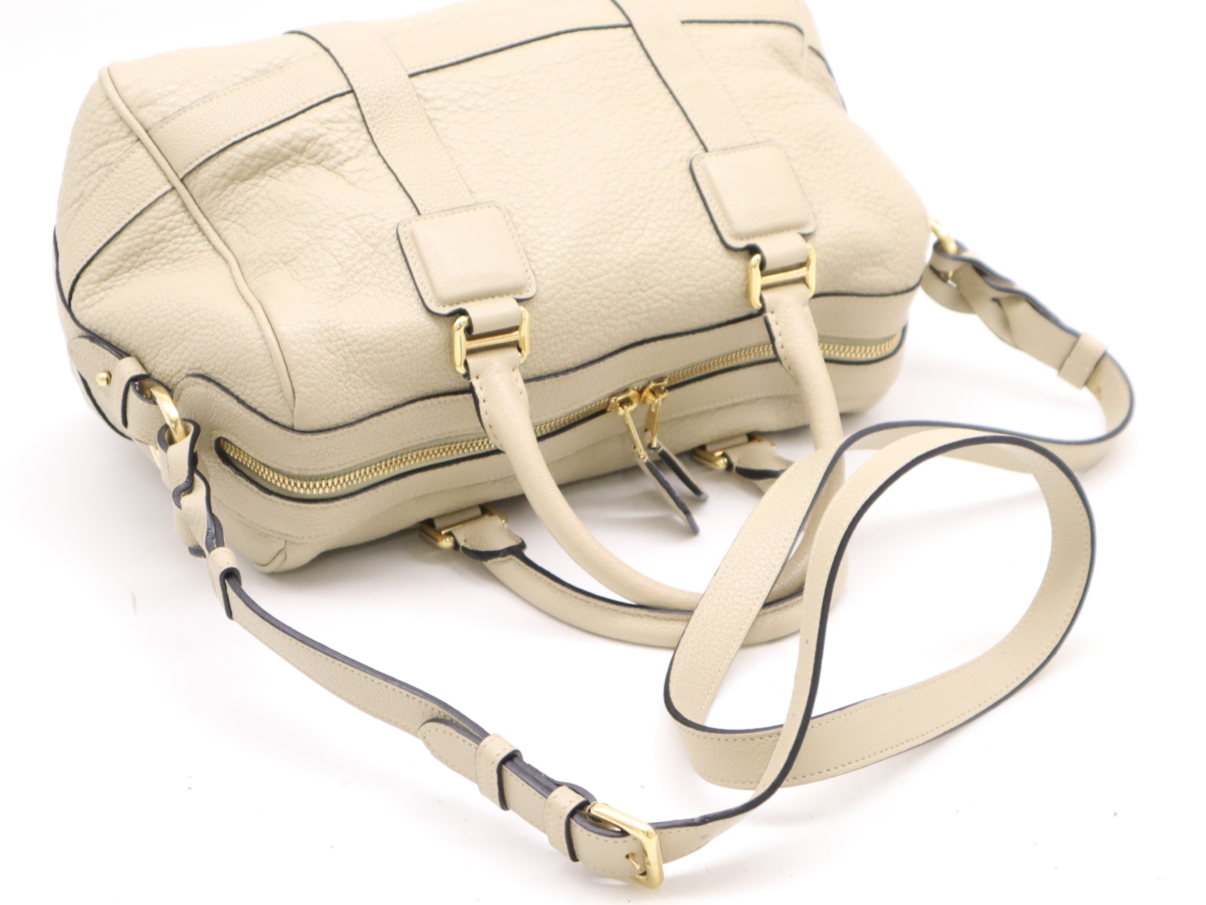 Leather 2way Boston Bag Beige GD Metal Fittings with Shoulder Strap Boston Bag — view 6