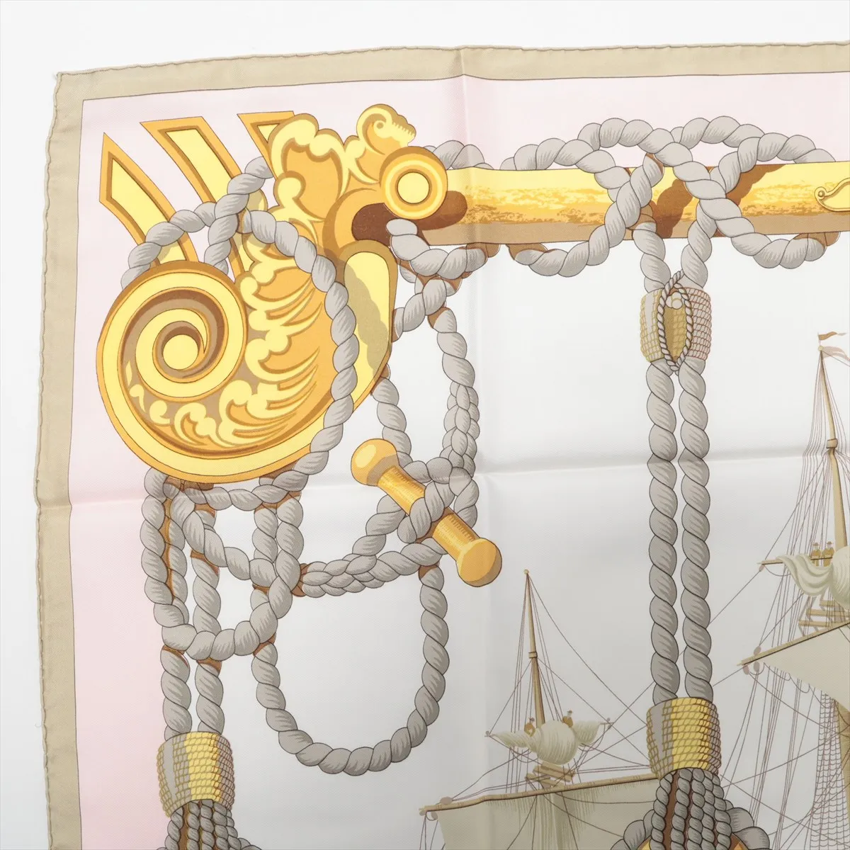 Carre 90 Tribord sailboat scarf, silk, beige x pink. Has — view 2