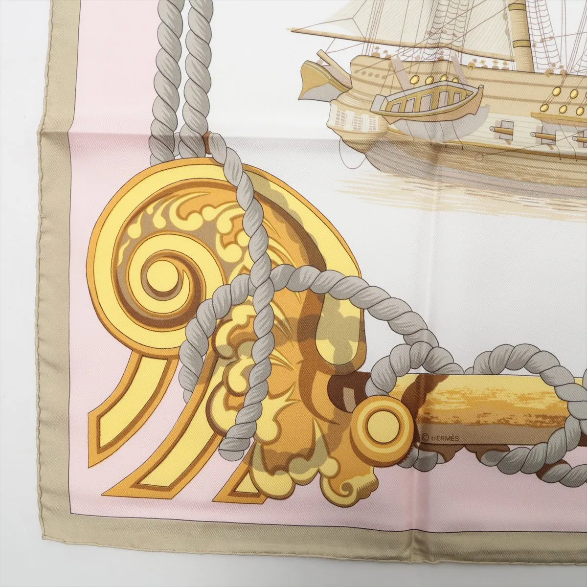Carre 90 Tribord sailboat scarf, silk, beige x pink. Has — view 5
