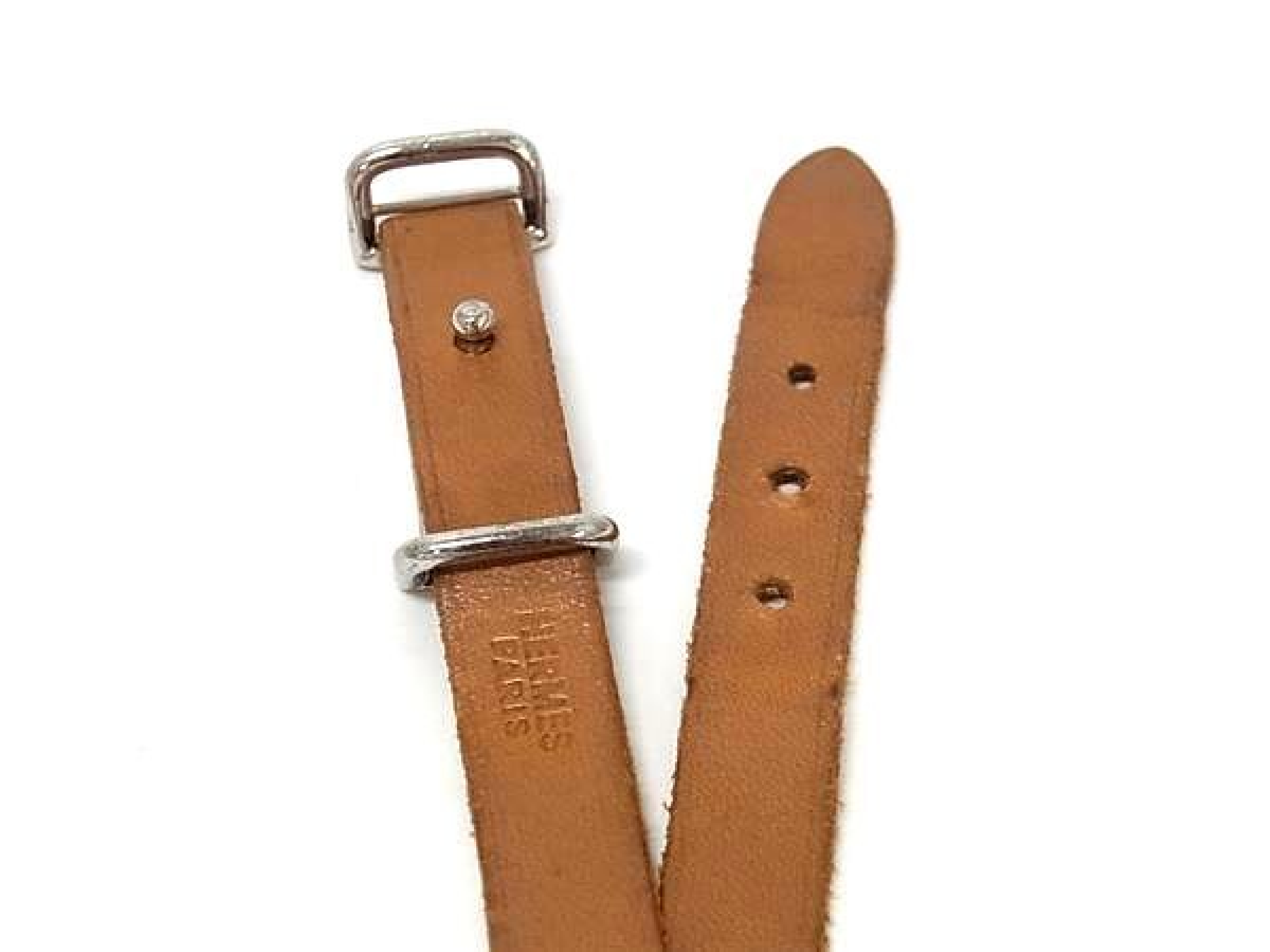 Api 2 Leather Bracelet/Bangle with Silver Hardware, 3-strand, E stamp, Brown, FY4102 — view 3